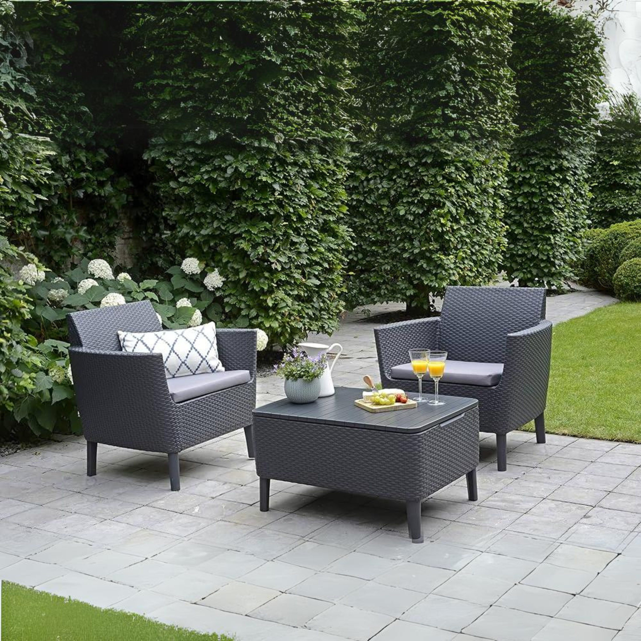 Salottino in resina da esterno "Salemo Balcony" 2 poltrone + tavolino contenitore