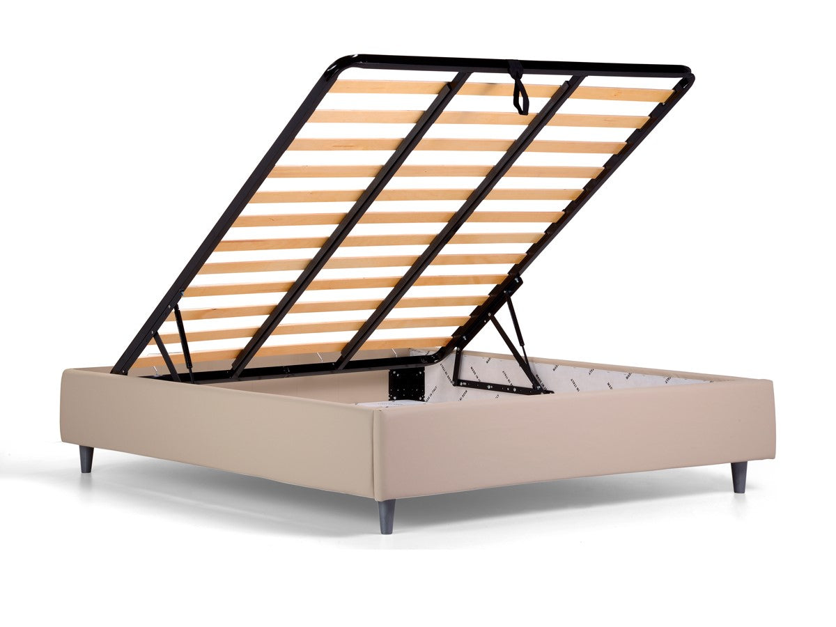 Letto contenitore con rete "Milano" tessuto Idro imbottito con piedini moderni