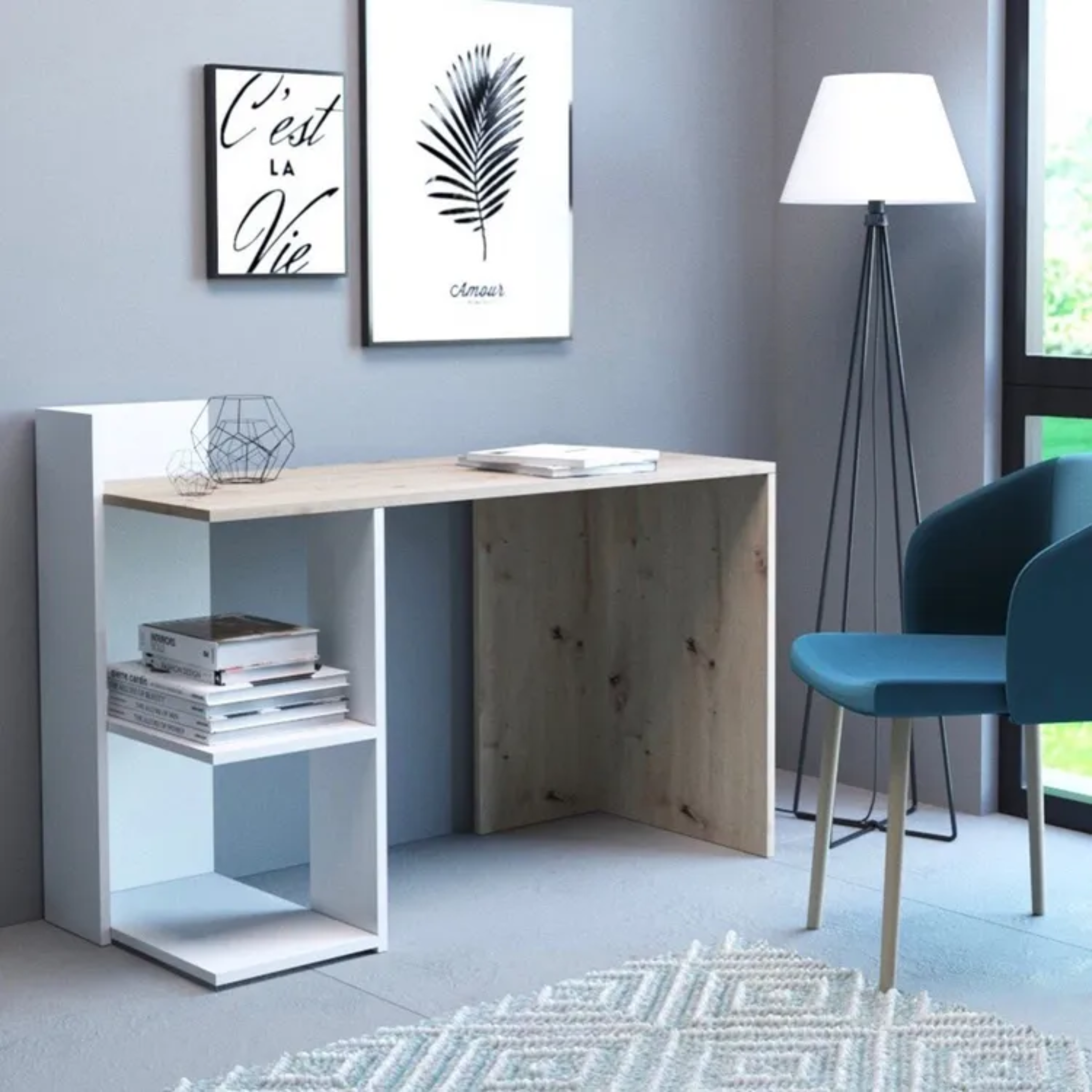 Scrivania con mensole "Baco" moderna colore rovere cm 120x51 87h