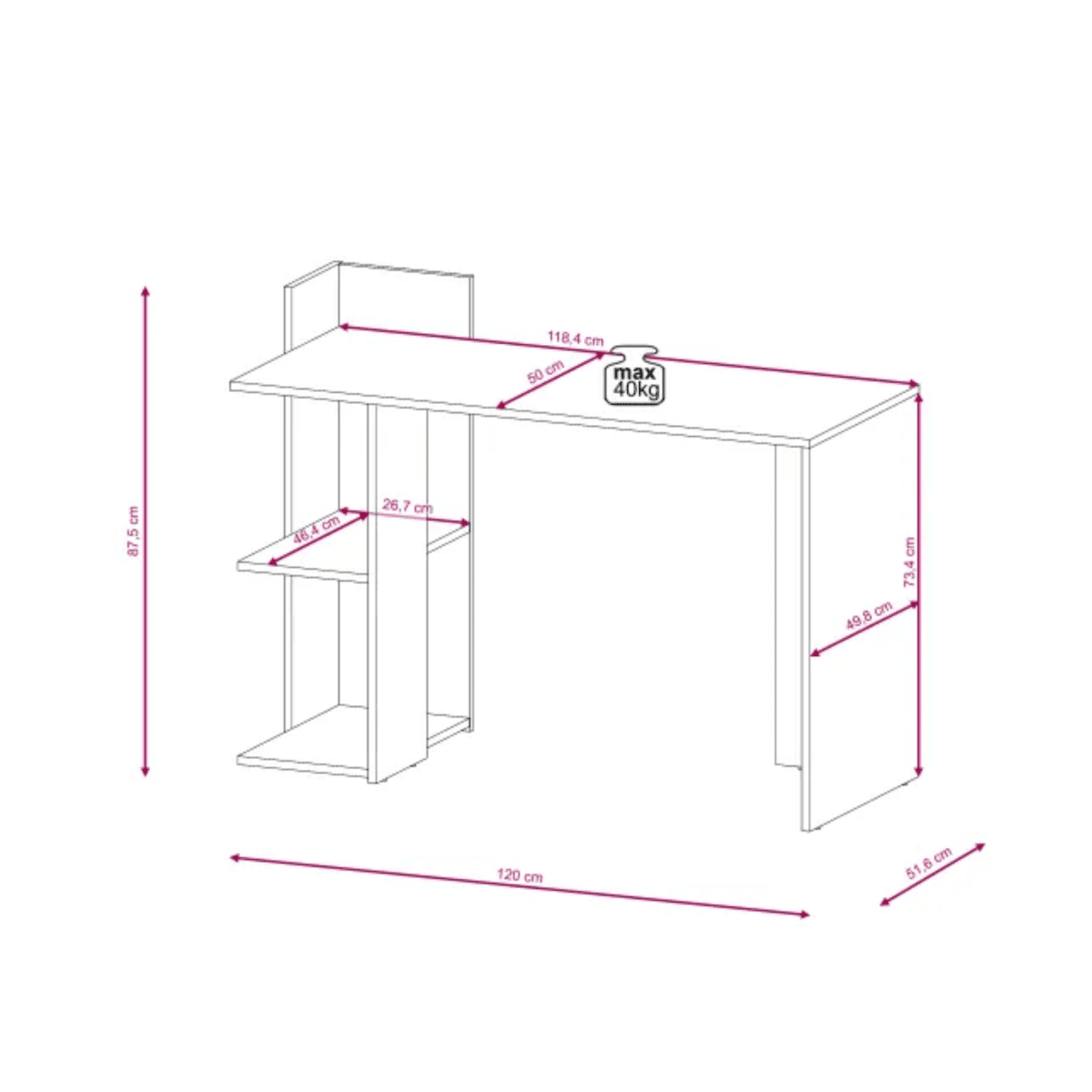 Scrivania con mensole "Baco" moderna colore rovere cm 120x51 87h - MondoViro