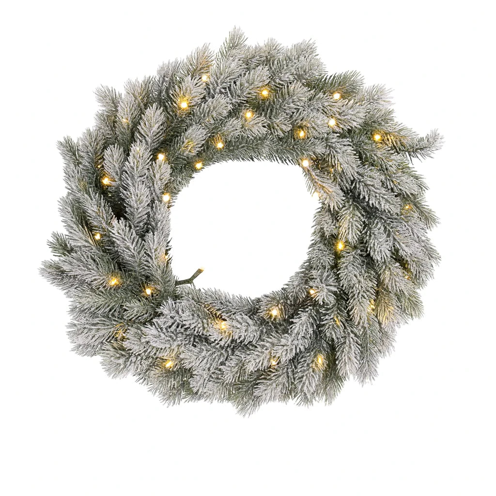 Corona "Wreath" innevata in PE Effetto Real Touch Ø 50 cm con led integrati