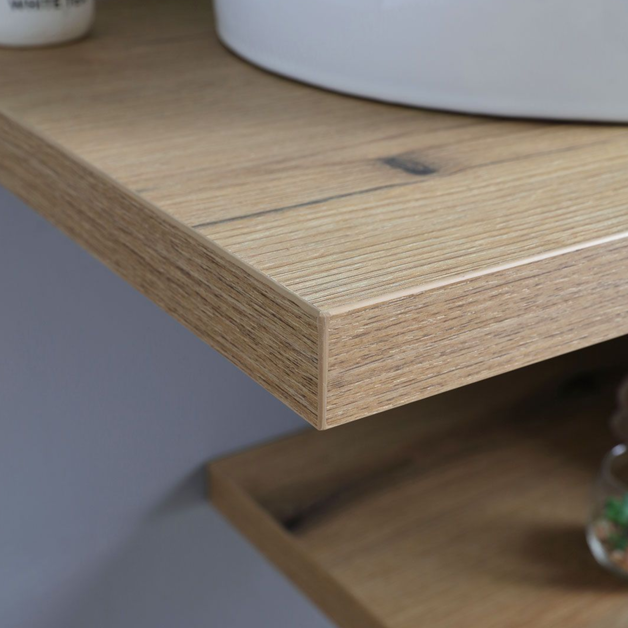 Mobile da bagno "Cipro" 80 cm sospeso in rovere naturale con lavabo in ceramica ovale bianco e specchio