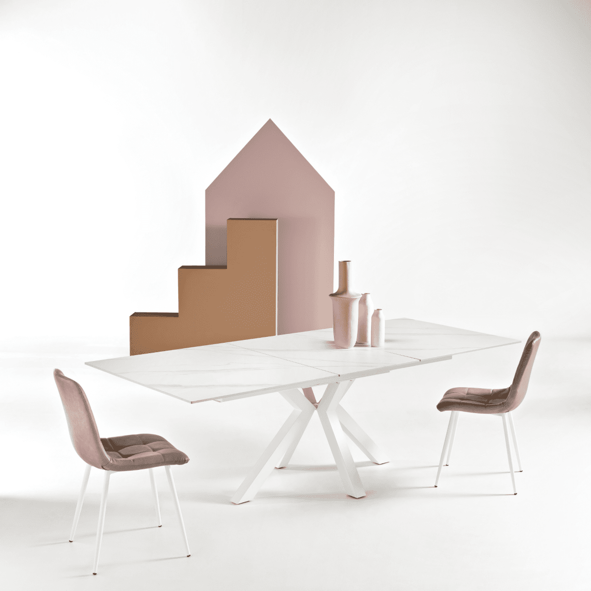 Tavolo allungabile "Cody" effetto marmo con allunga centrale cm 180/240x100 76h - MondoViro