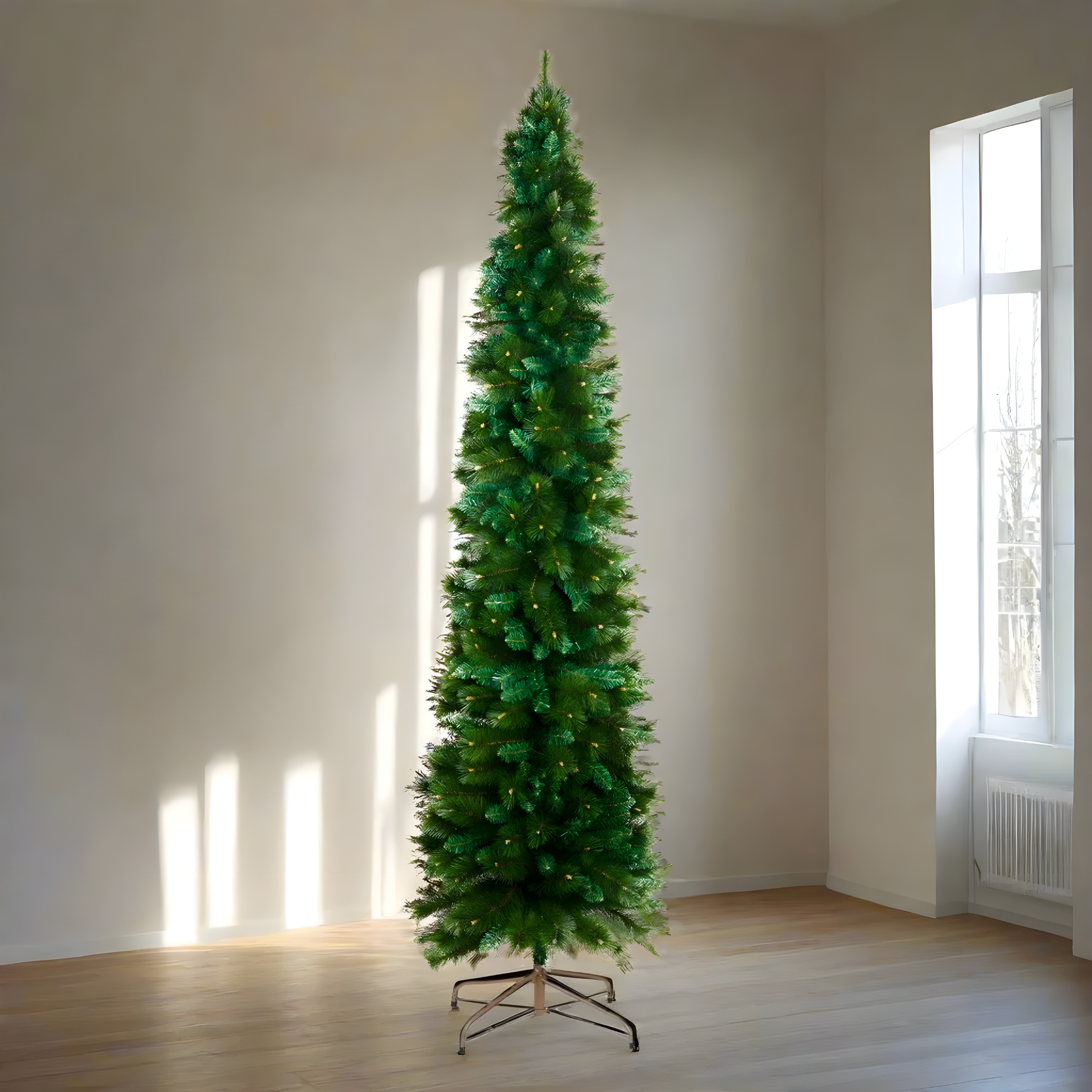 Albero di natale slim moderno "Copenaghen" in PP effetto aghi di pino e PVC