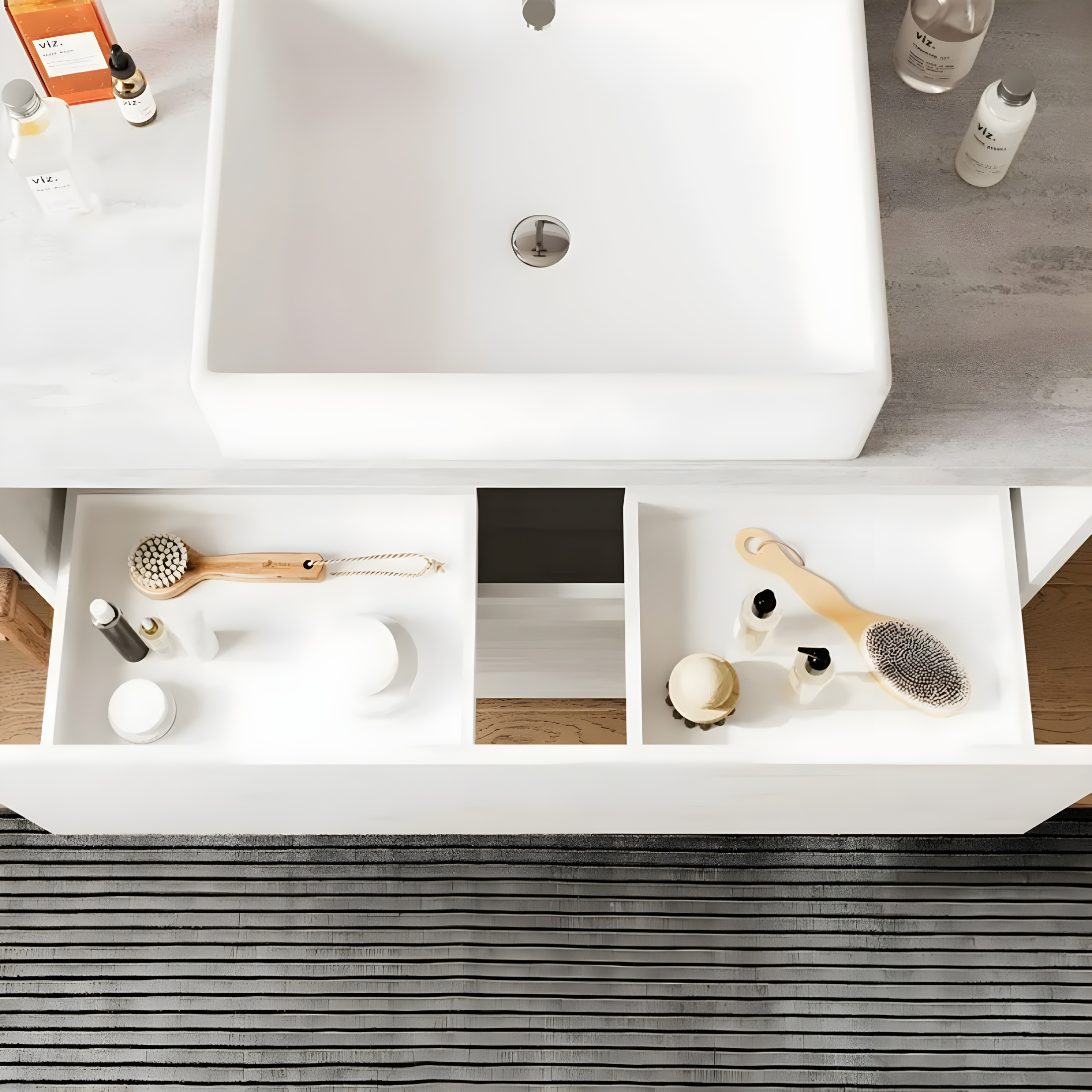 Mobile da bagno moderno in legno "Elorin" con top specchio LED e lavabo da appoggio