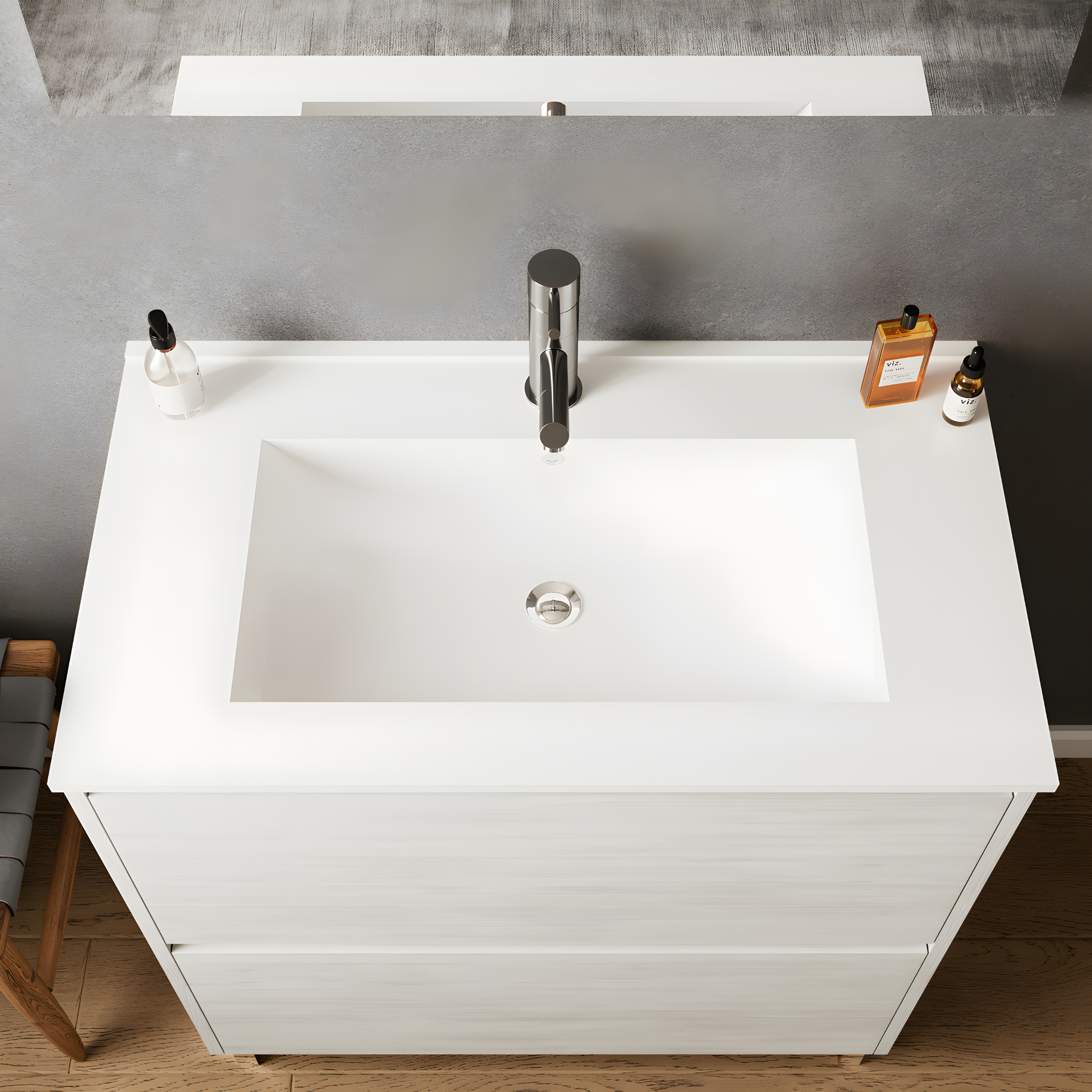 Mobile da bagno moderno "Elo" in legno con lavabo integrato e specchio LED