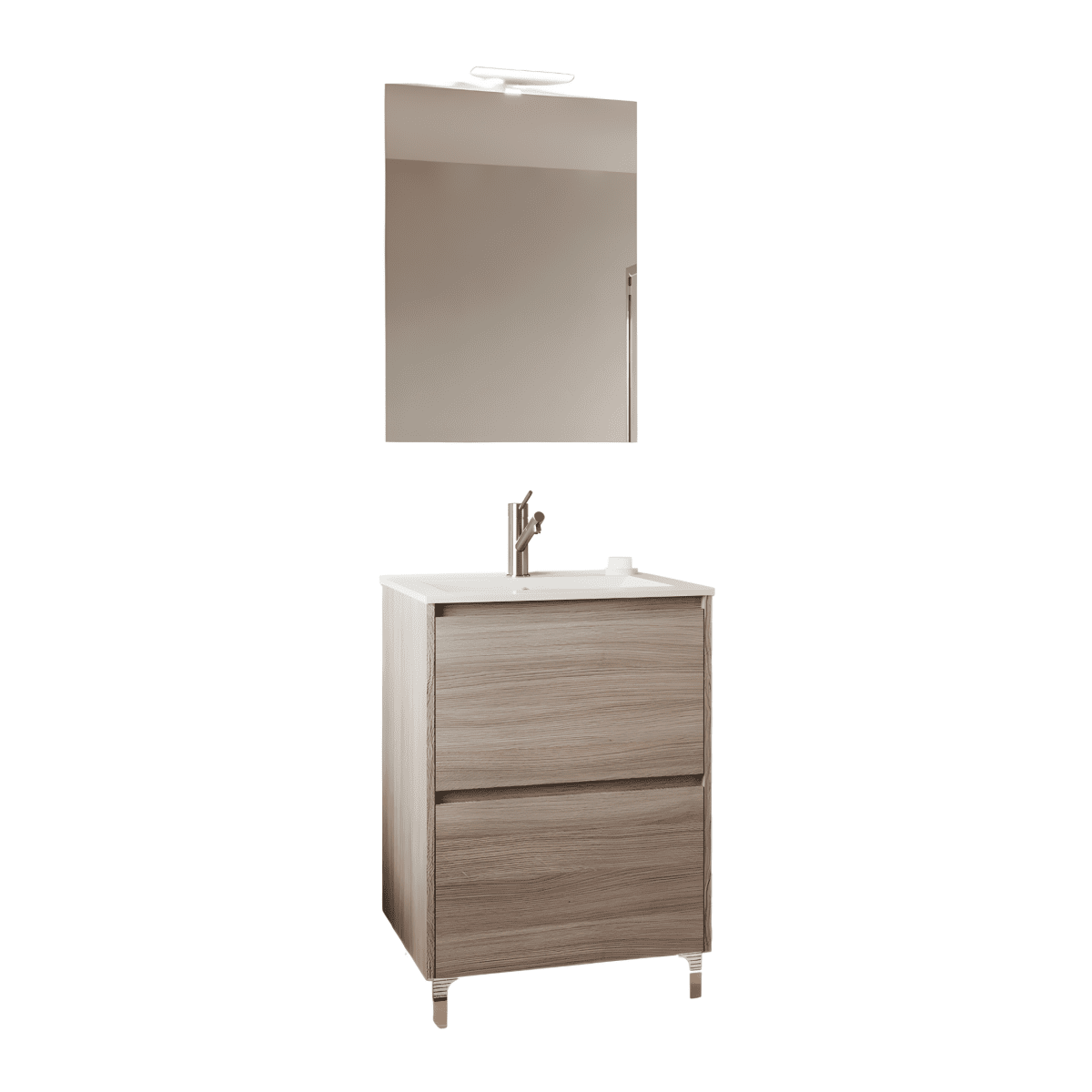 Mobile da bagno moderno "Elo" in legno con lavabo integrato e specchio LED - MondoViro