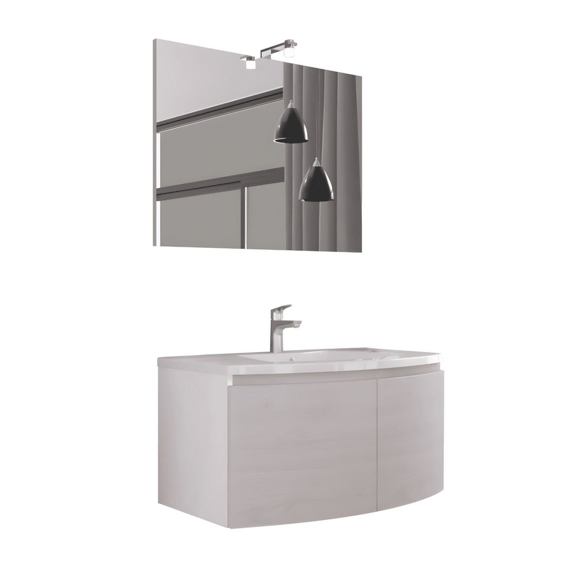 Mobile sospeso da bagno "Ettore" a 2 ante con specchio LED e lavabo in ceramica cm 80x49 42h - MondoViro