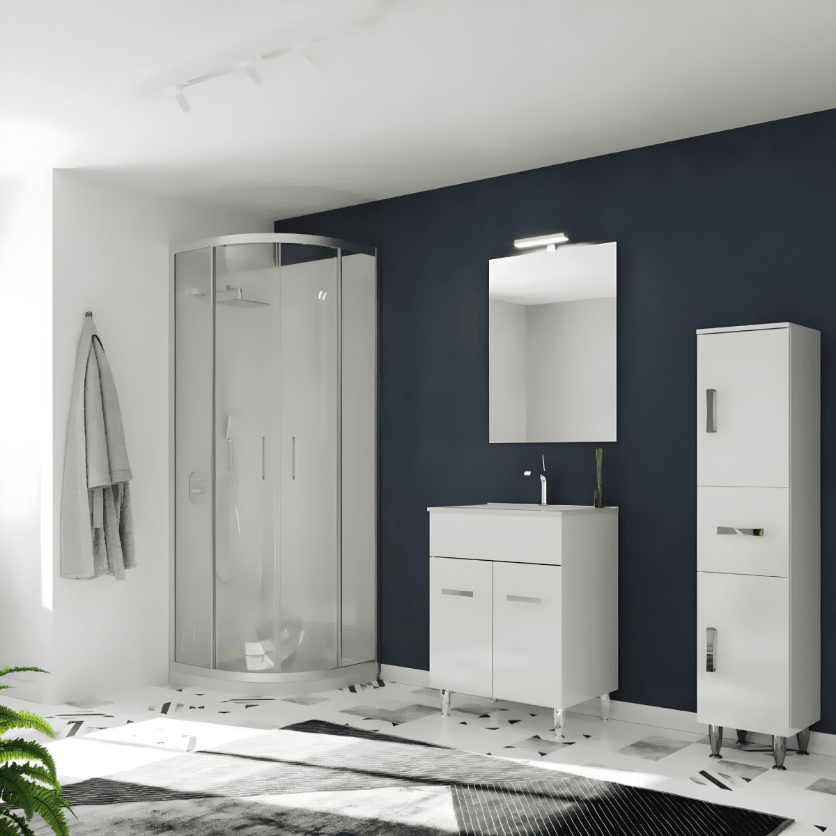 Mobile da bagno "Elendir" con lavabo in ceramica integrato maniglie piedini cromati - MondoViro