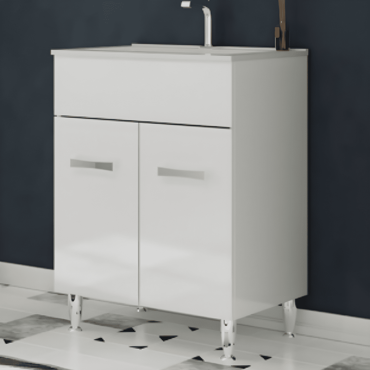 Mobile da bagno "Elendir" con lavabo in ceramica integrato maniglie piedini cromati - MondoViro