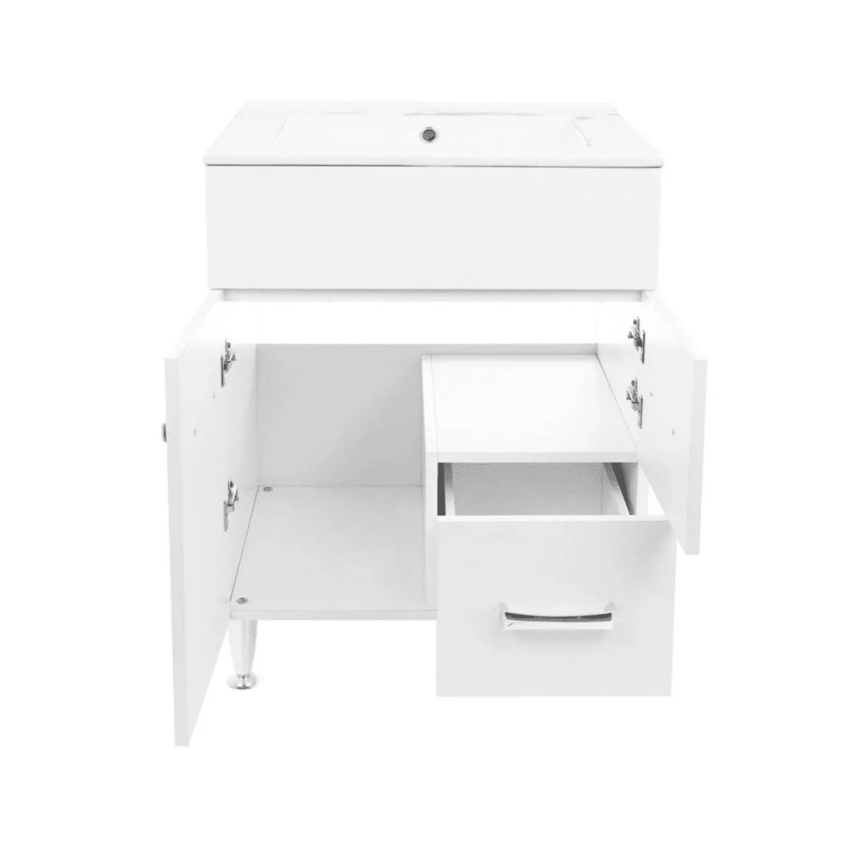 Mobile da bagno "Elendir" con lavabo in ceramica integrato maniglie piedini cromati - MondoViro