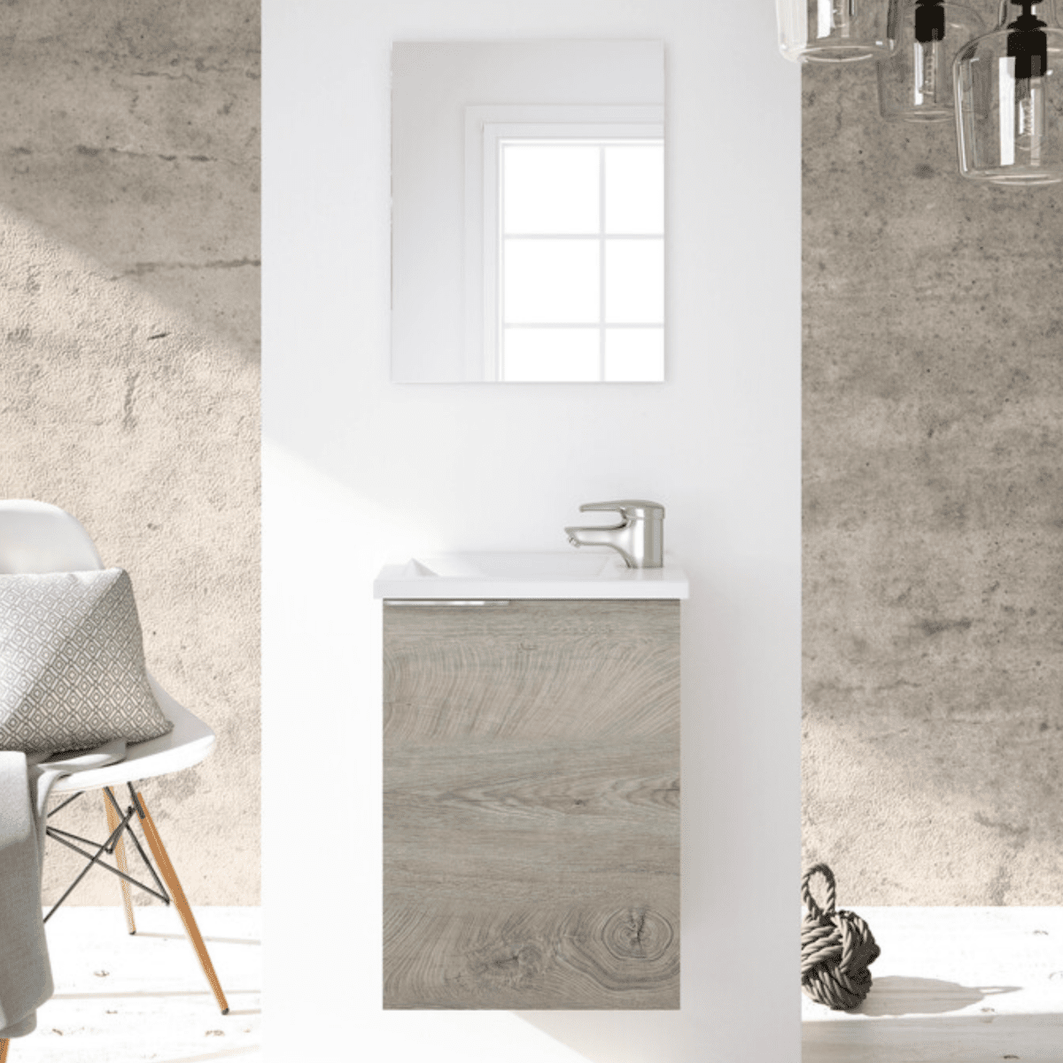 Kit mobile da bagno sospeso "Elvan" 1 anta con lavabo in resina - MondoViro