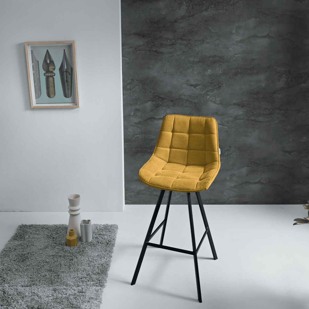 Set di sgabelli imbottiti "Morgan" con struttura in metallo nero cm 48x55 102h - MondoViro