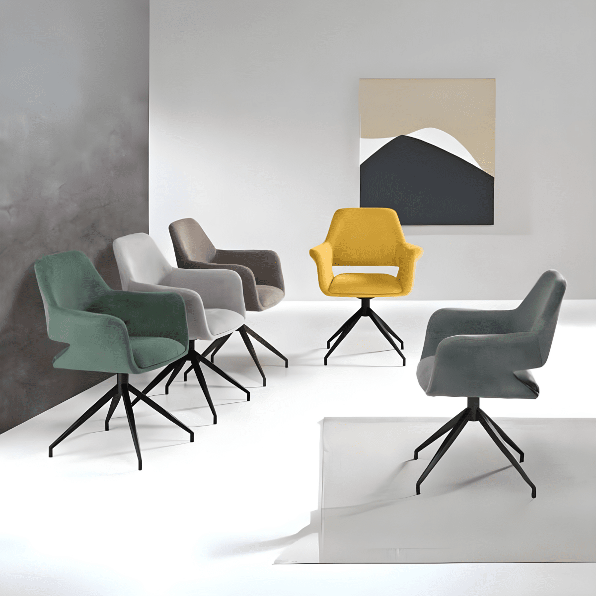 Set di sedie girevoli "Flessia" in tessuto imbottite con struttura in metallo cm 66x60 85h - MondoViro