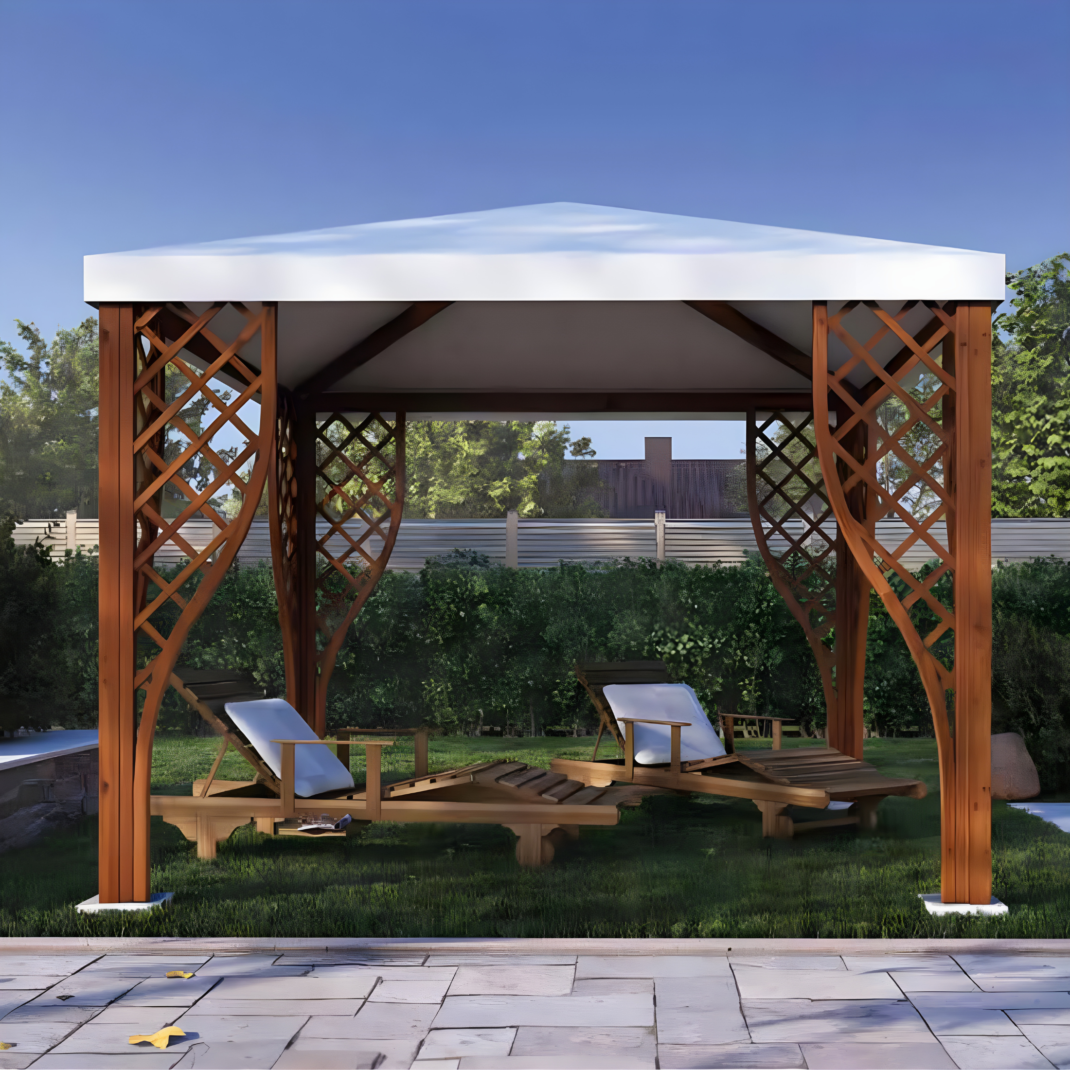 Gazebo "Forest" in legno di conifera e copertura PVC bianca con griglie cm 300x300 260h