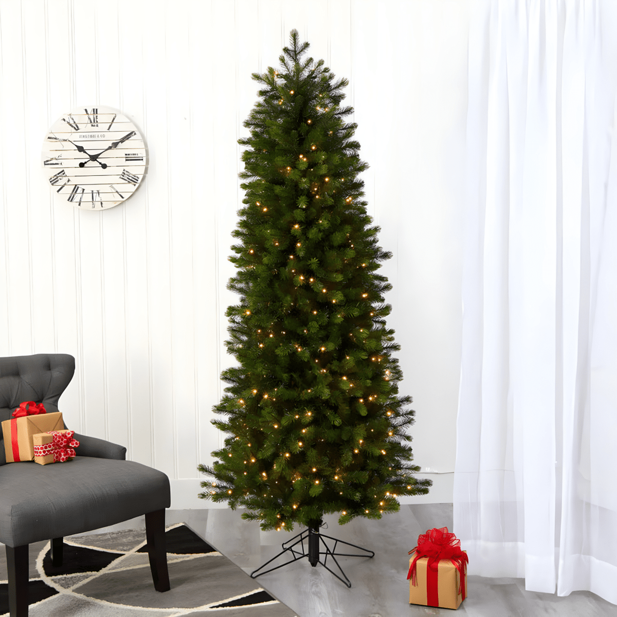 Albero di Natale slim "Gioia" con luci a LED in PVC di altissima qualità - MondoViro