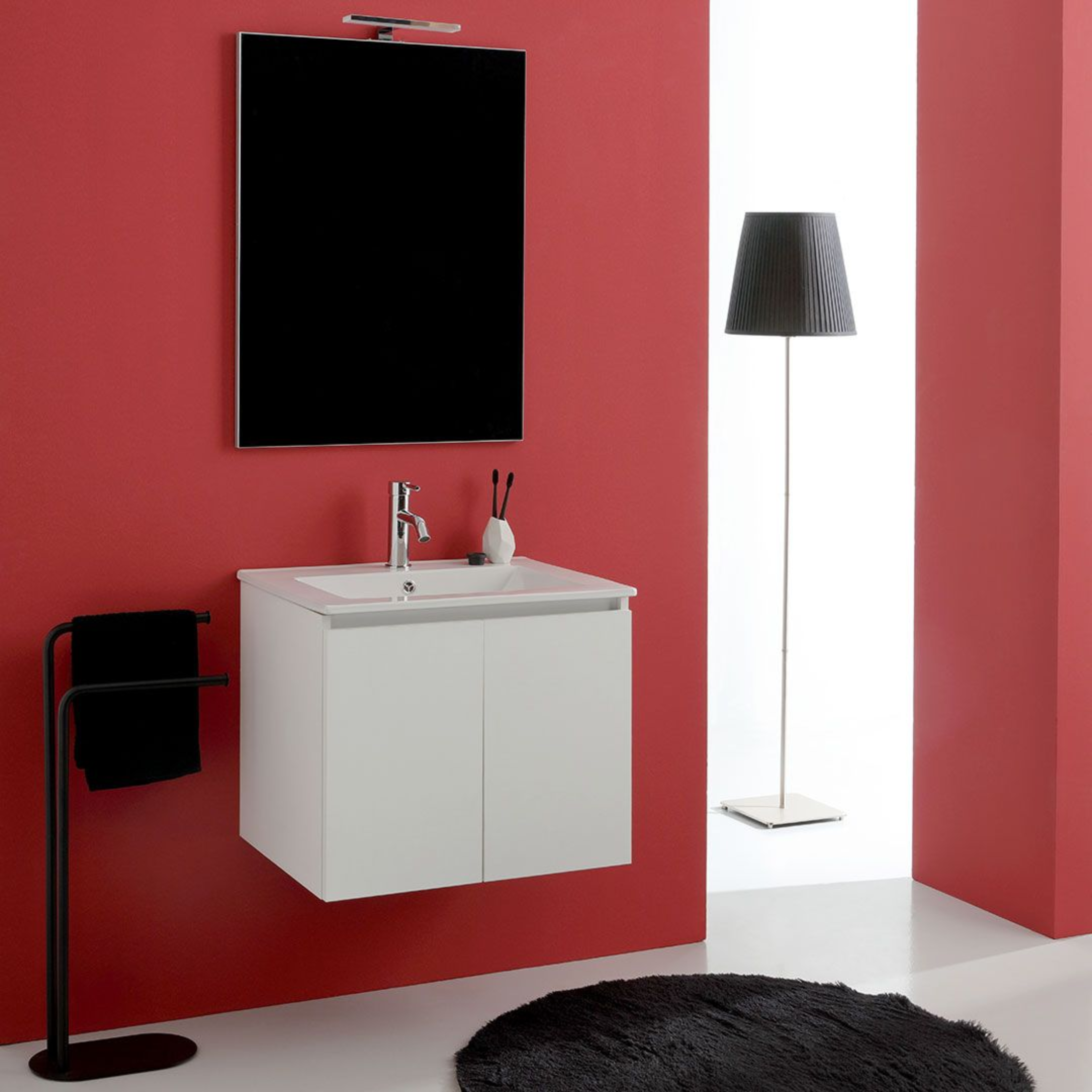 Mobile da bagno bianco "Hydra" 60 cm sospeso a 2 ante con lavabo e specchio