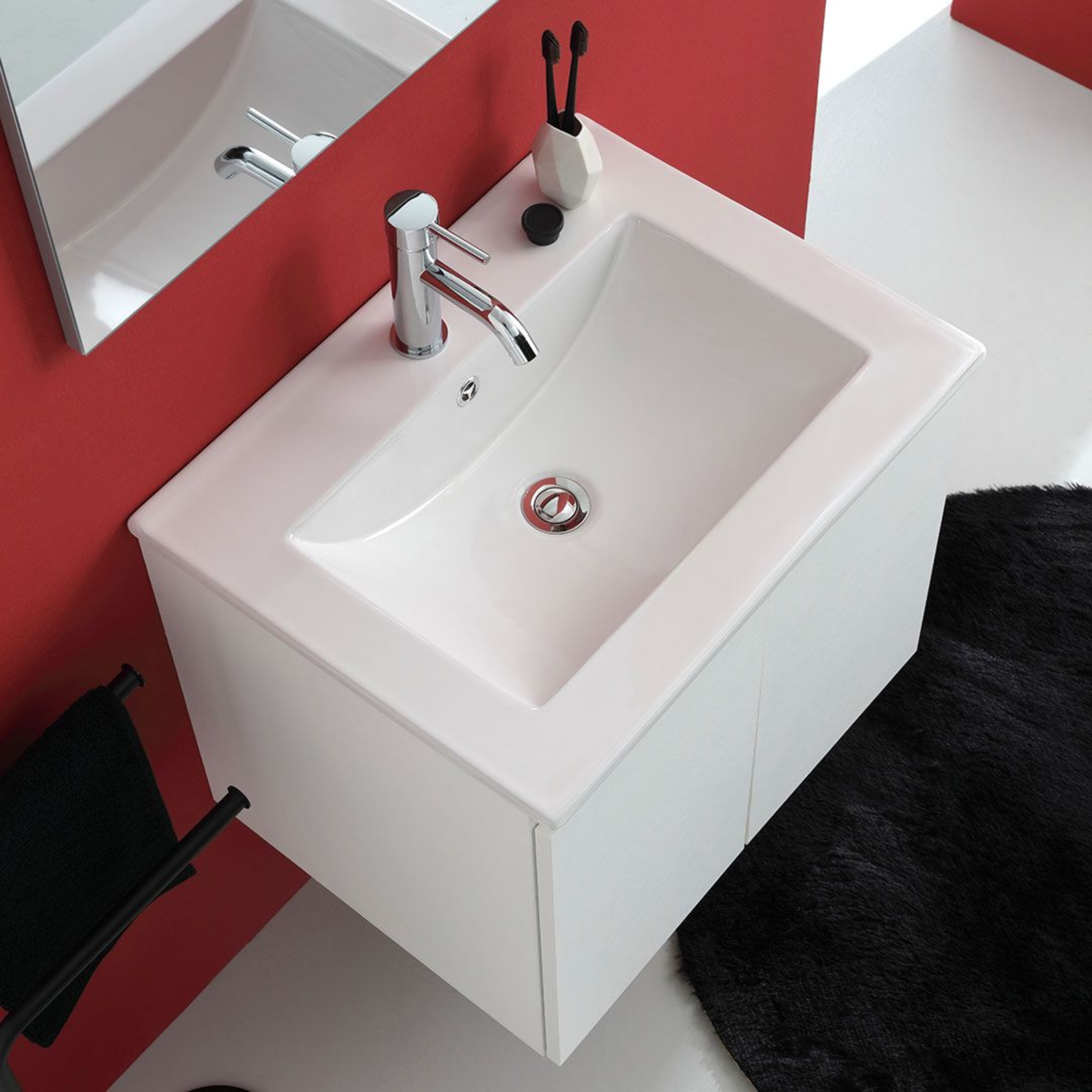 Mobile da bagno bianco "Hydra" 60 cm sospeso a 2 ante con lavabo e specchio