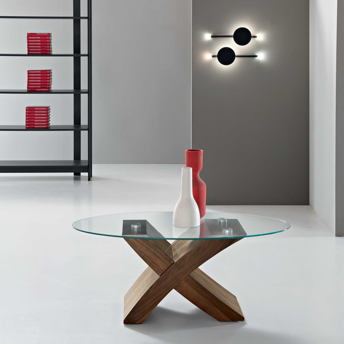 Tavolino in vetro ovale "Jeda" con base in legno cm 110x59 45h - MondoViro