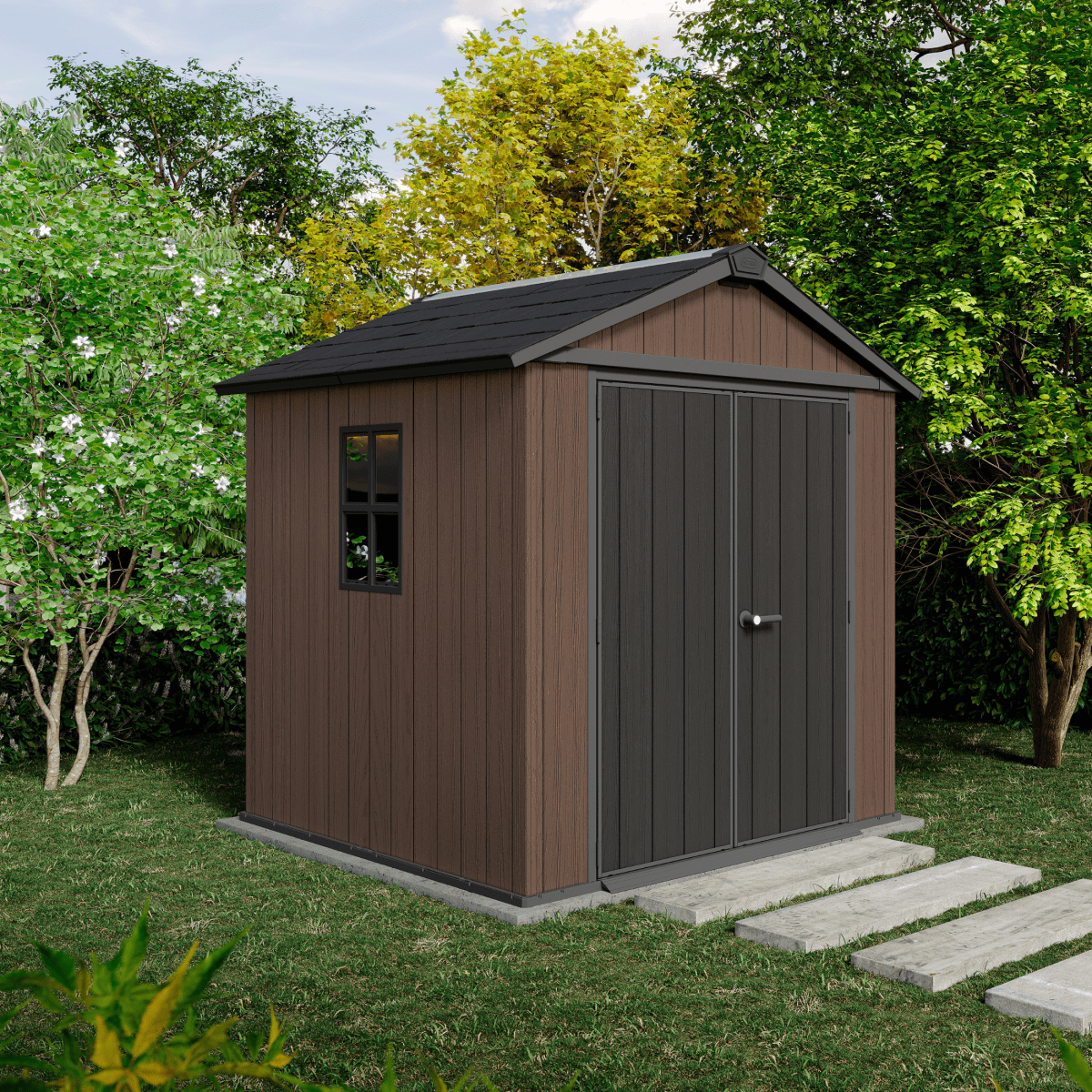 Casetta da giardino "Nido Plus 757/775" evotech marrone con doppia opzione di montaggio - MondoViro