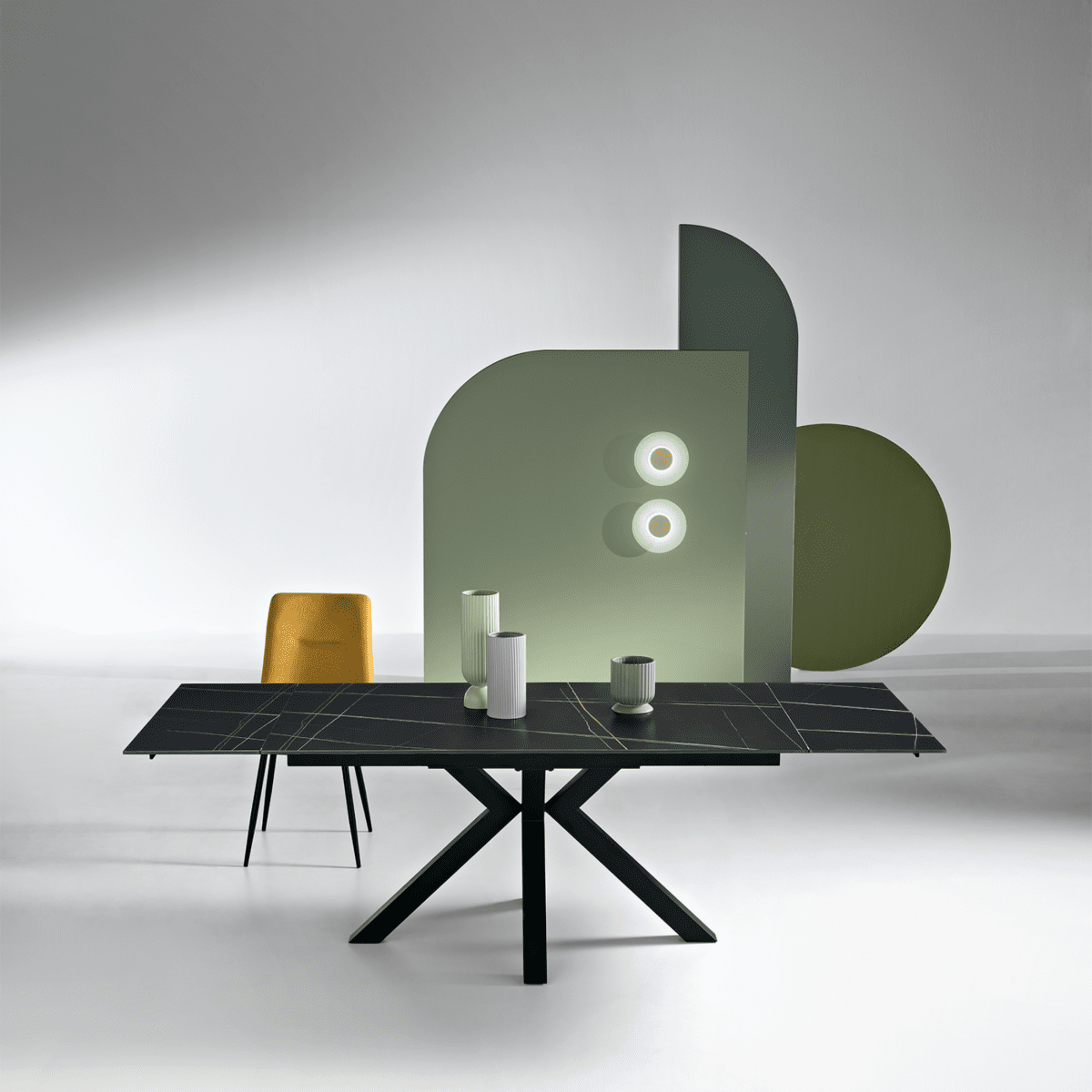 Tavolo allungabile "Korven" in pietra sinterizzata effetto marmo con 2 allunghe cm 160/240x91 74h - MondoViro