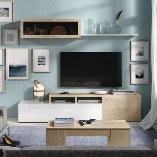 Parete attrezzata Nexus moderna da soggiorno bianco e rovere