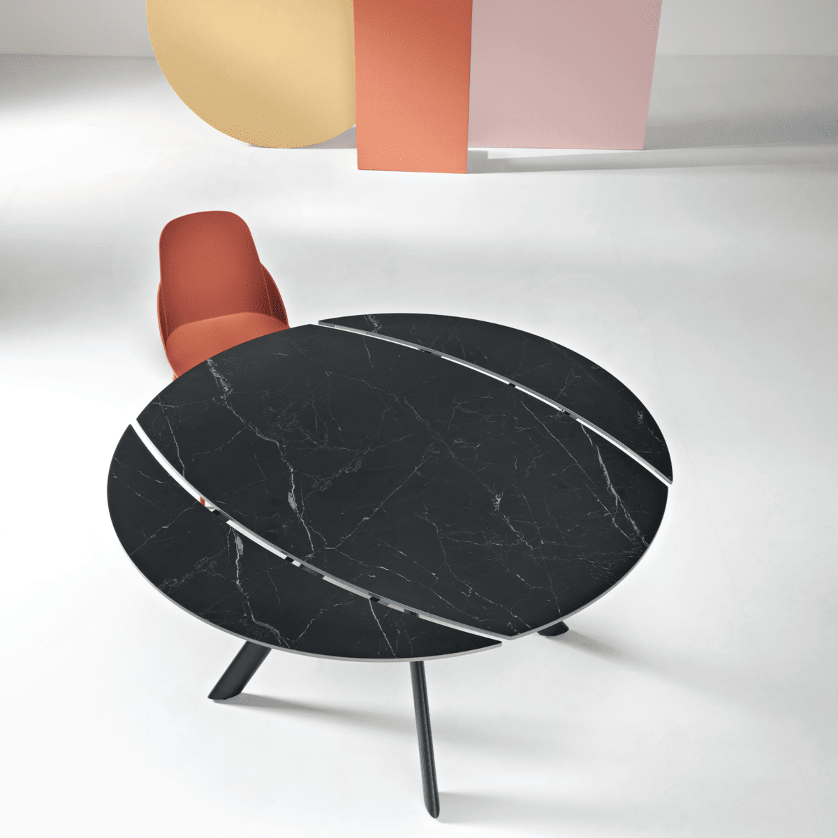 Tavolo allungabile "Lena" effetto marmo con piano girevole cm 135x87 78h - MondoViro