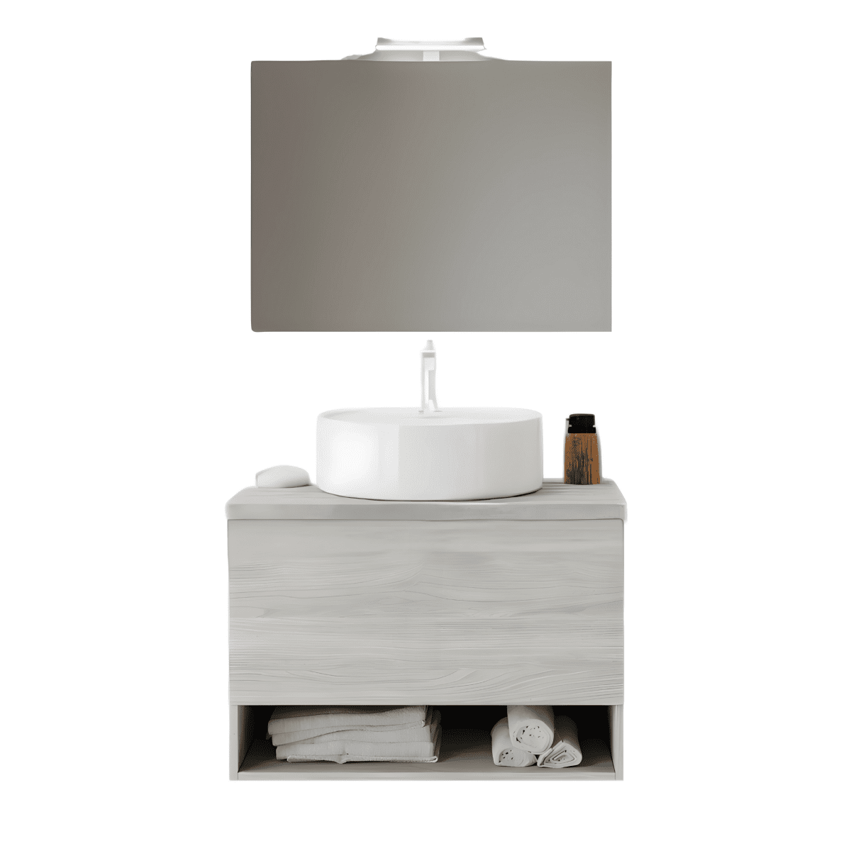 Mobile da bagno sospeso "Lunaris3" con vano contenitore lavabo da appoggio e specchio LED - MondoViro