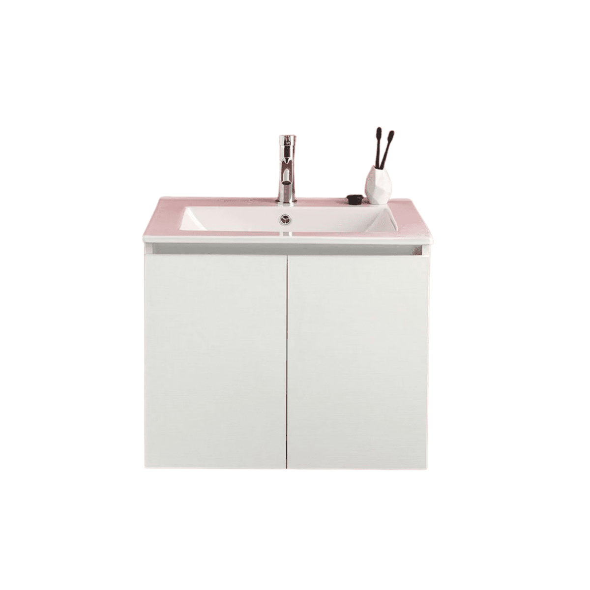 Mobile bagno sospeso 60 cm "Lefkada" a 2 ante bianco con lavabo in ceramica - MondoViro