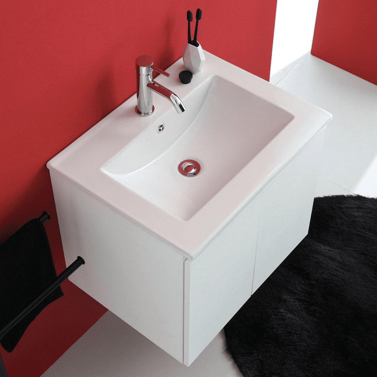 Mobile bagno sospeso 60 cm "Lefkada" a 2 ante bianco con lavabo in ceramica - MondoViro