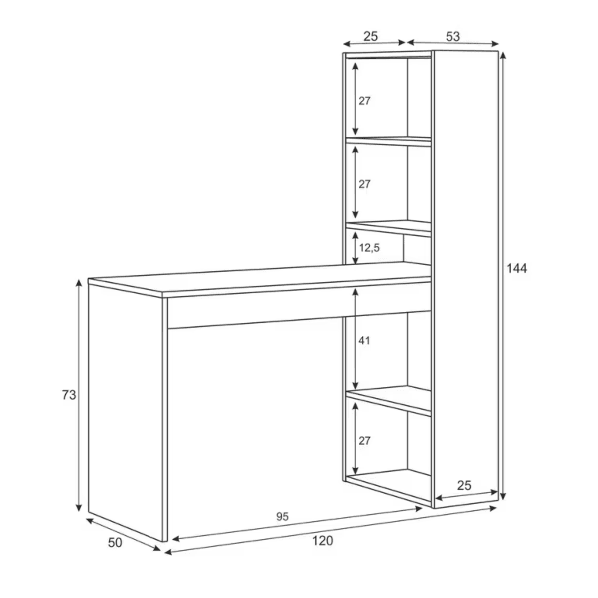 Scrivania con libreria "Lexi Star" multifunzione bianco e rovere cm 120x53 144h - MondoViro