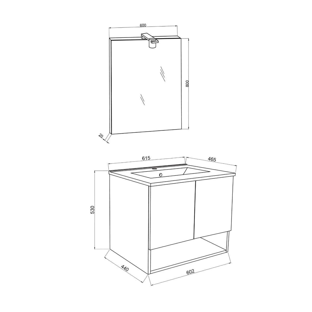Mobile da bagno sospeso "Lunaris2" con lavabo integrato a 2 ante moderno con specchio LED - MondoViro