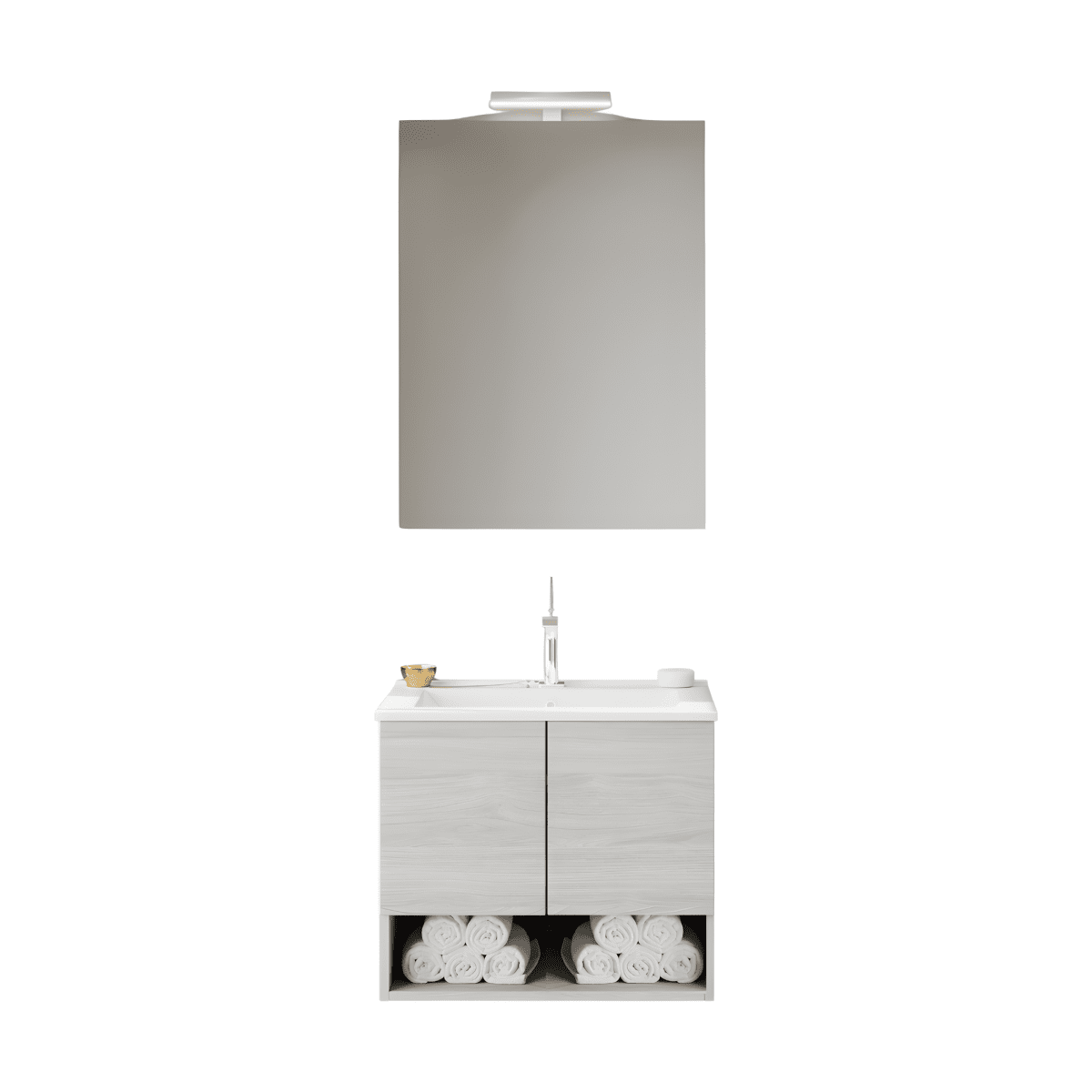 Mobile da bagno sospeso "Lunaris2" con lavabo integrato a 2 ante moderno con specchio LED - MondoViro