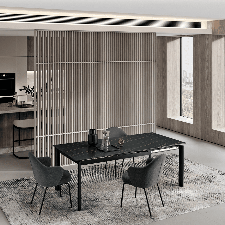 Tavolo allungabile "Strato" con piano in grès porcellanato effetto marmo - MondoViro