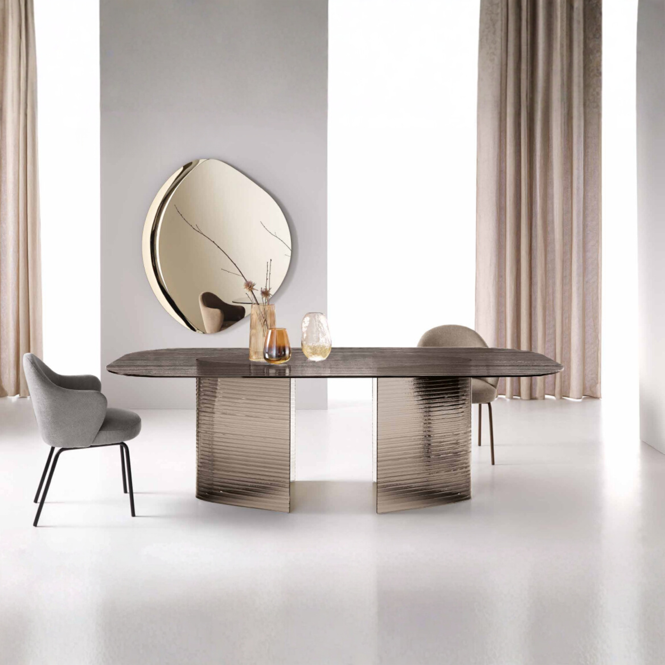 Tavolo rettangolare fisso "Lovely" rigato trasparente con gambe in vetro cm 240x120 77h