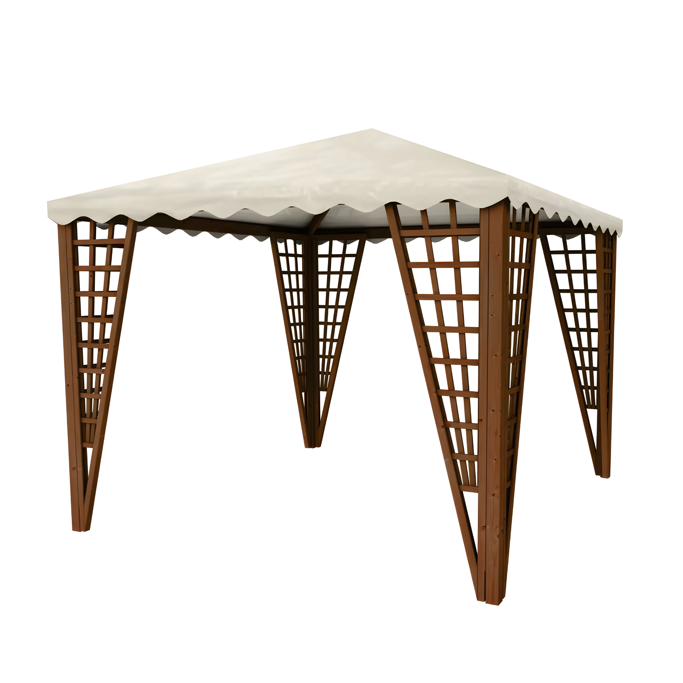 Gazebo "Malibù" in legno di conifera e copertura PVC bianca con griglie decorative cm 300x300 260h
