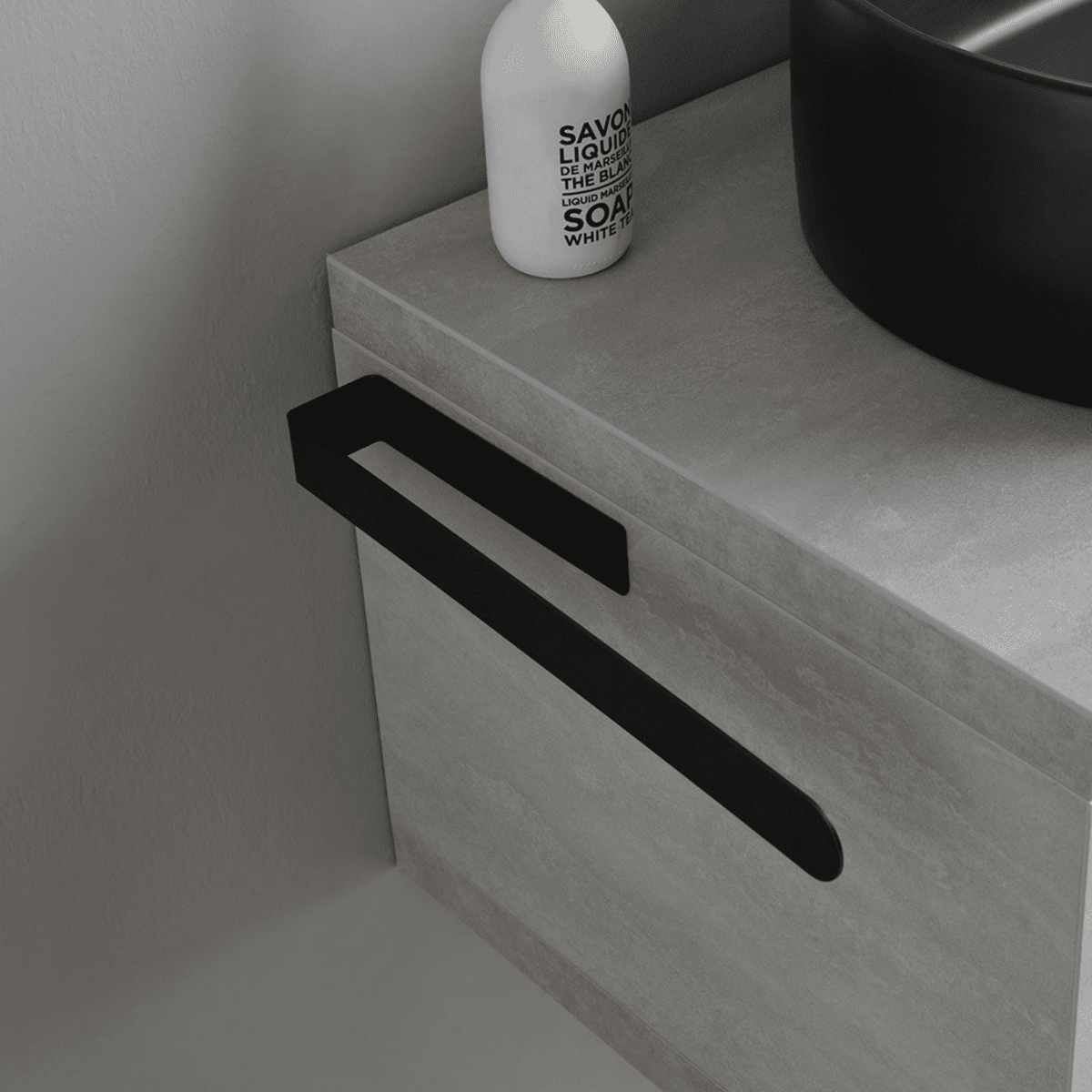 Mobile bagno sospeso grigio "Monaco" 80 cm con lavabo da appoggio nero opaco ovale e specchio tondo a led - MondoViro