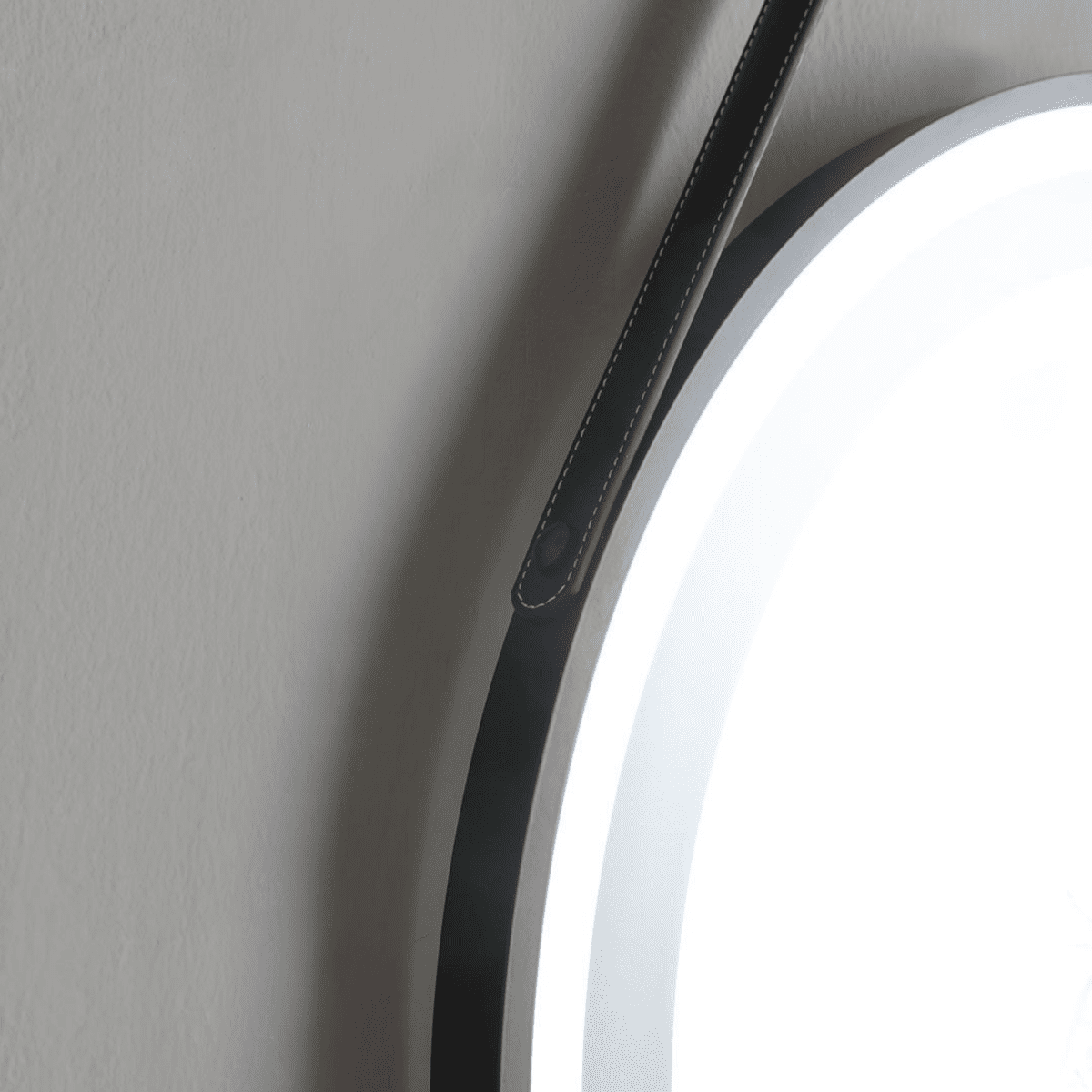 Mobile bagno sospeso grigio "Monaco" 80 cm con lavabo da appoggio nero opaco ovale e specchio tondo a led - MondoViro