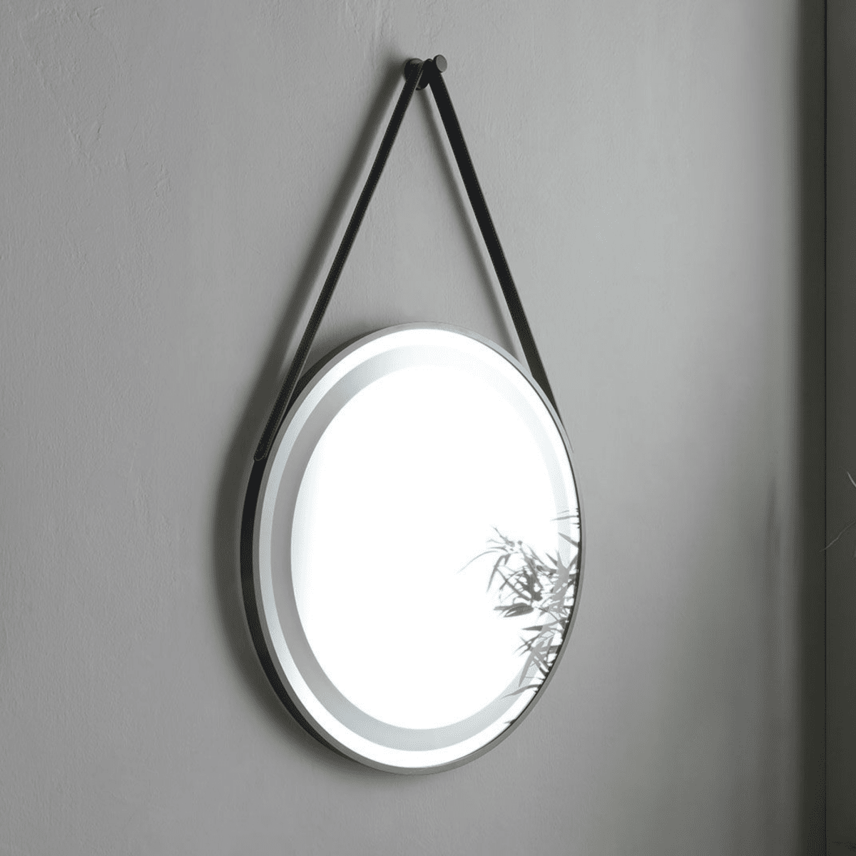 Mobile bagno sospeso grigio "Monaco" 80 cm con lavabo da appoggio nero opaco ovale e specchio tondo a led - MondoViro