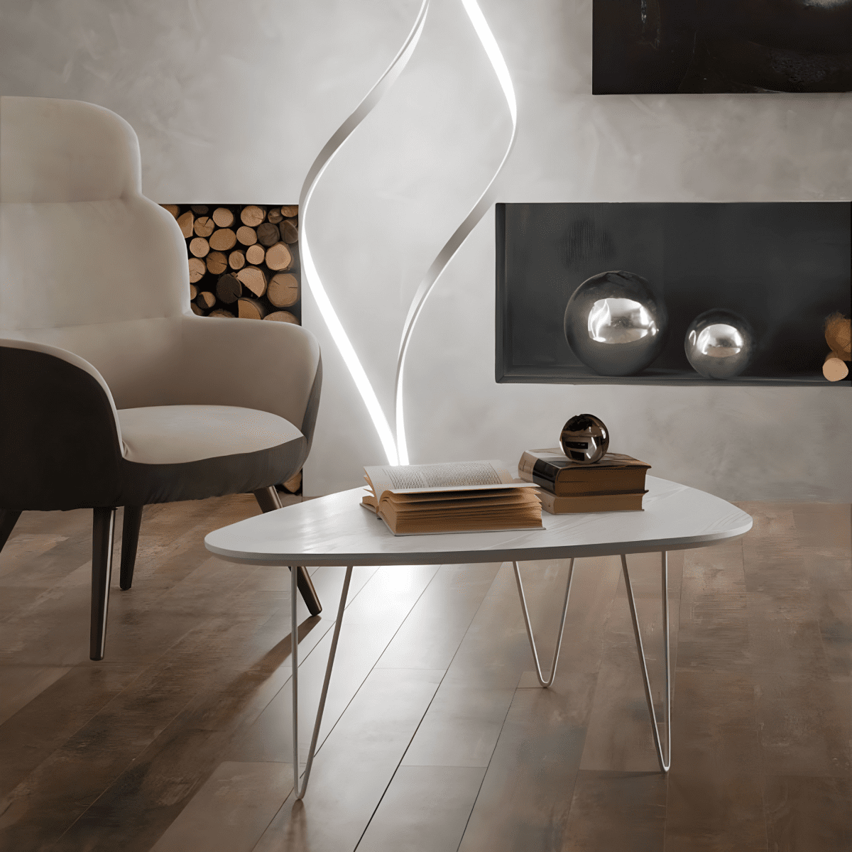 Tavolino da soggiorno "Nicos" con piano sagomato e gambe in metallo verniciato cm 70x100 38h - MondoViro