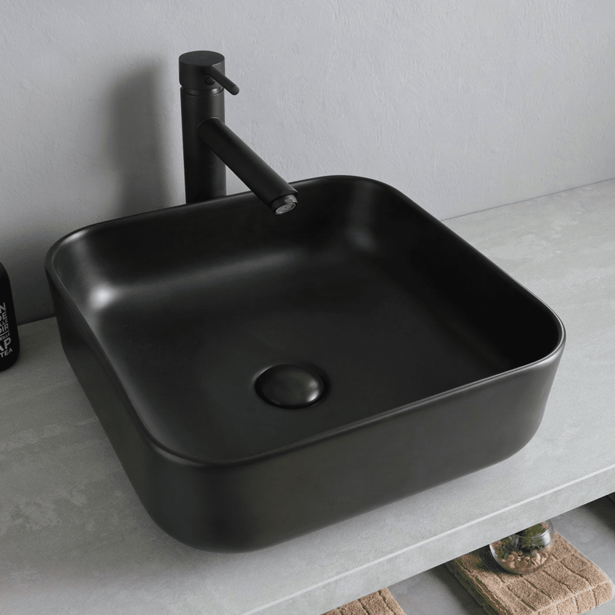 Mobile bagno sospeso grigio "Naxos" 120 cm con doppio lavabo quadrato nero opaco e specchi rotondi - MondoViro