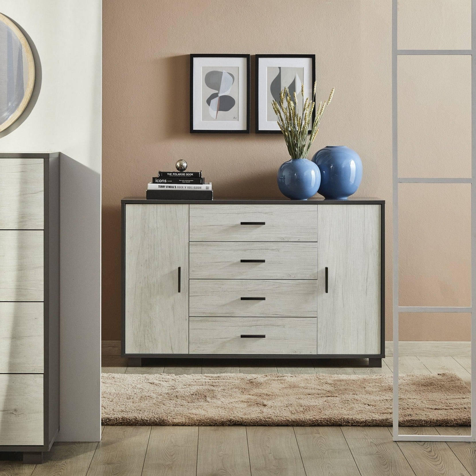 Mobile ingresso in legno "Romeo" con 4 cassetti e 2 ante cm 136x41 86h