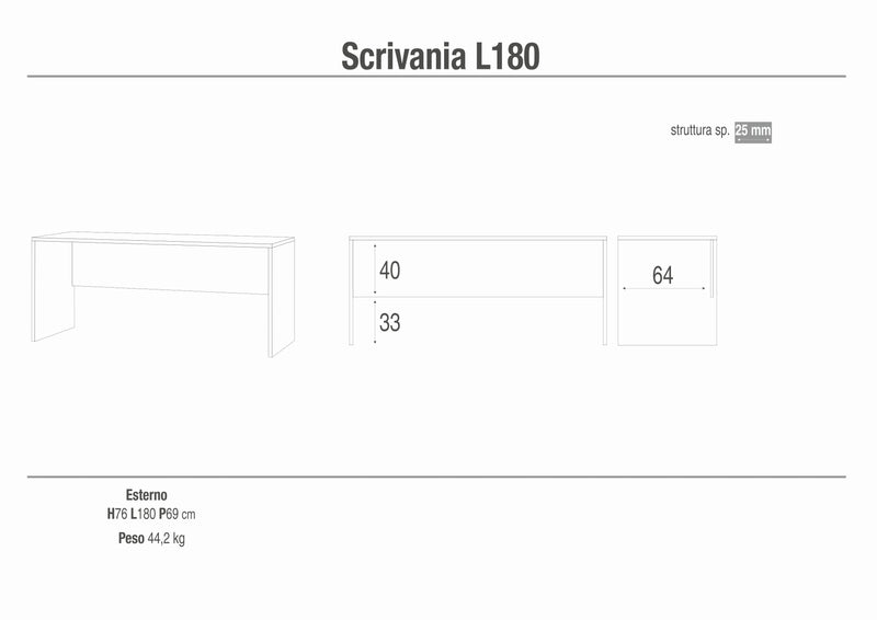 Scrivania in legno "Siria" da ufficio vintage cm 180x69 76h