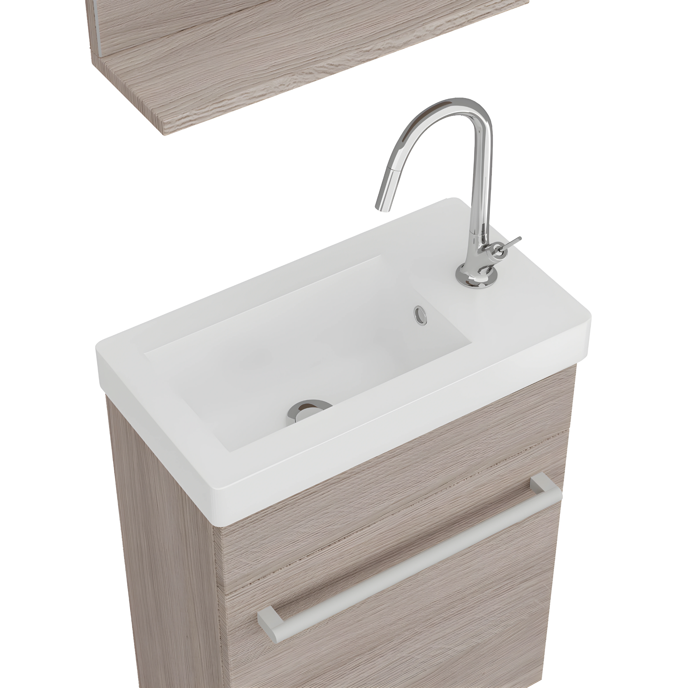 Mobile da bagno sospeso "Kalua" con lavabo in ceramica integrato e specchiera con mensola cm 42x23 105h