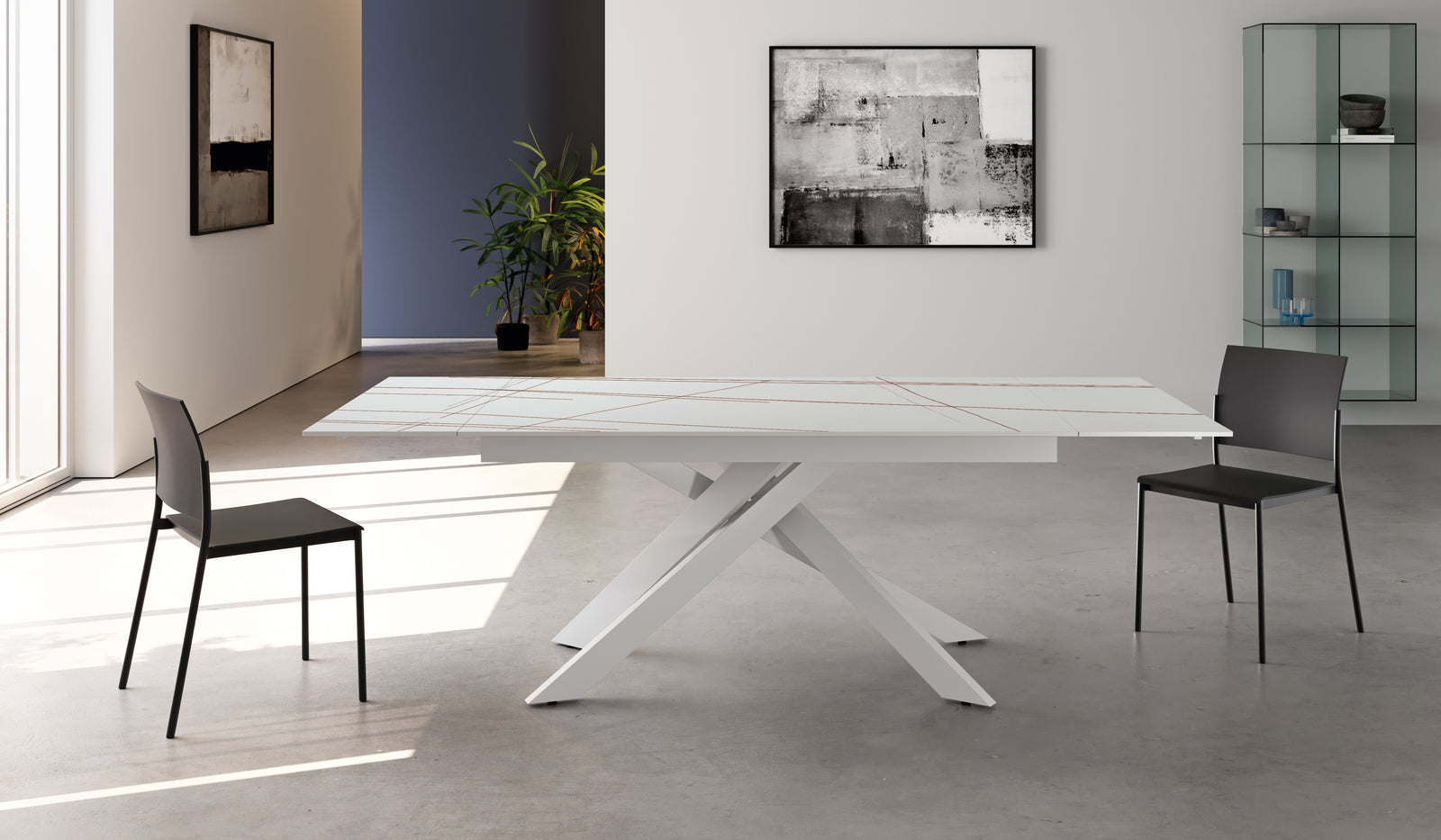 Tavolo allungabile con top in ceramica effetto marmo "Xavier" cm 140/200x80 76h