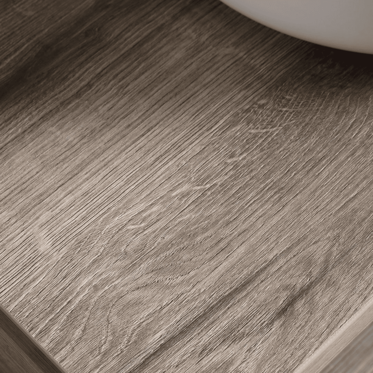 Mobile da bagno sospeso "Paros" 80 cm rovere fossile con lavabo tondo bianco e specchio - MondoViro