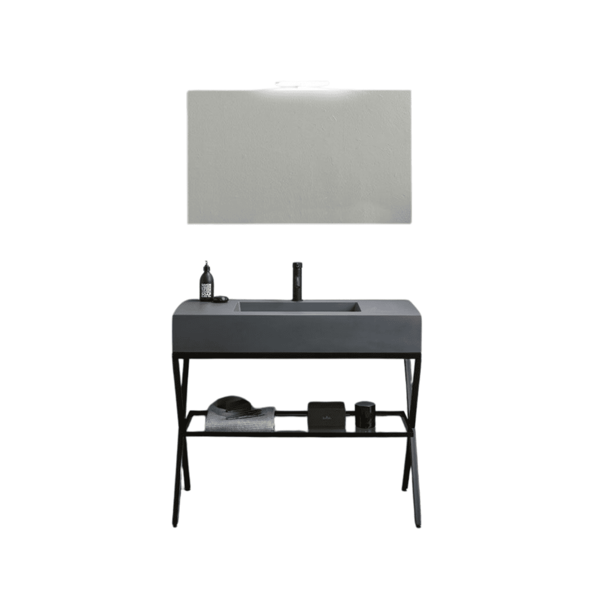 Mobile bagno a terra "Petra" moderno con specchio, lavabo e mensola in vetro 100 cm - MondoViro