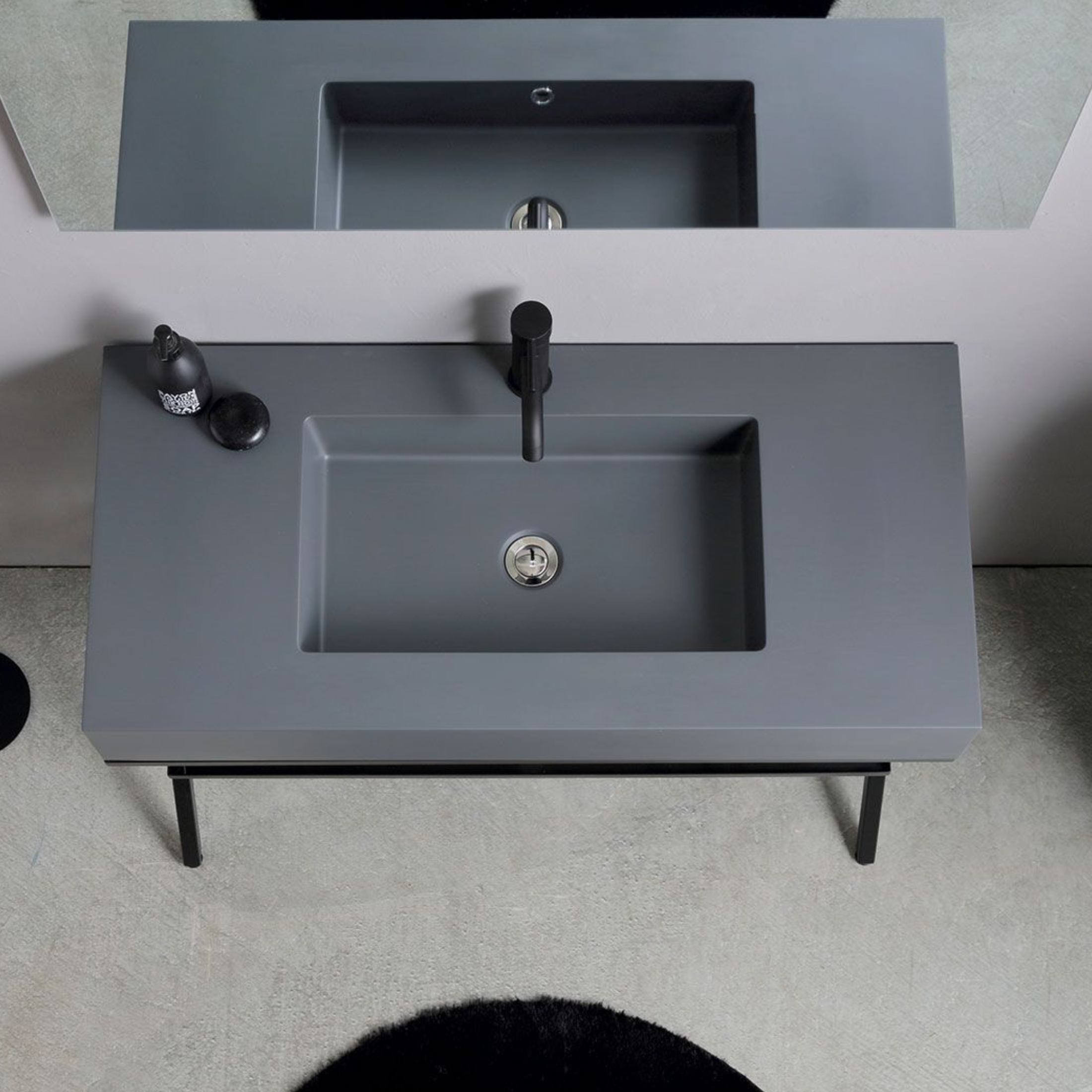 Mobile bagno a terra "Petra" moderno con specchio, lavabo e mensola in vetro 100 cm