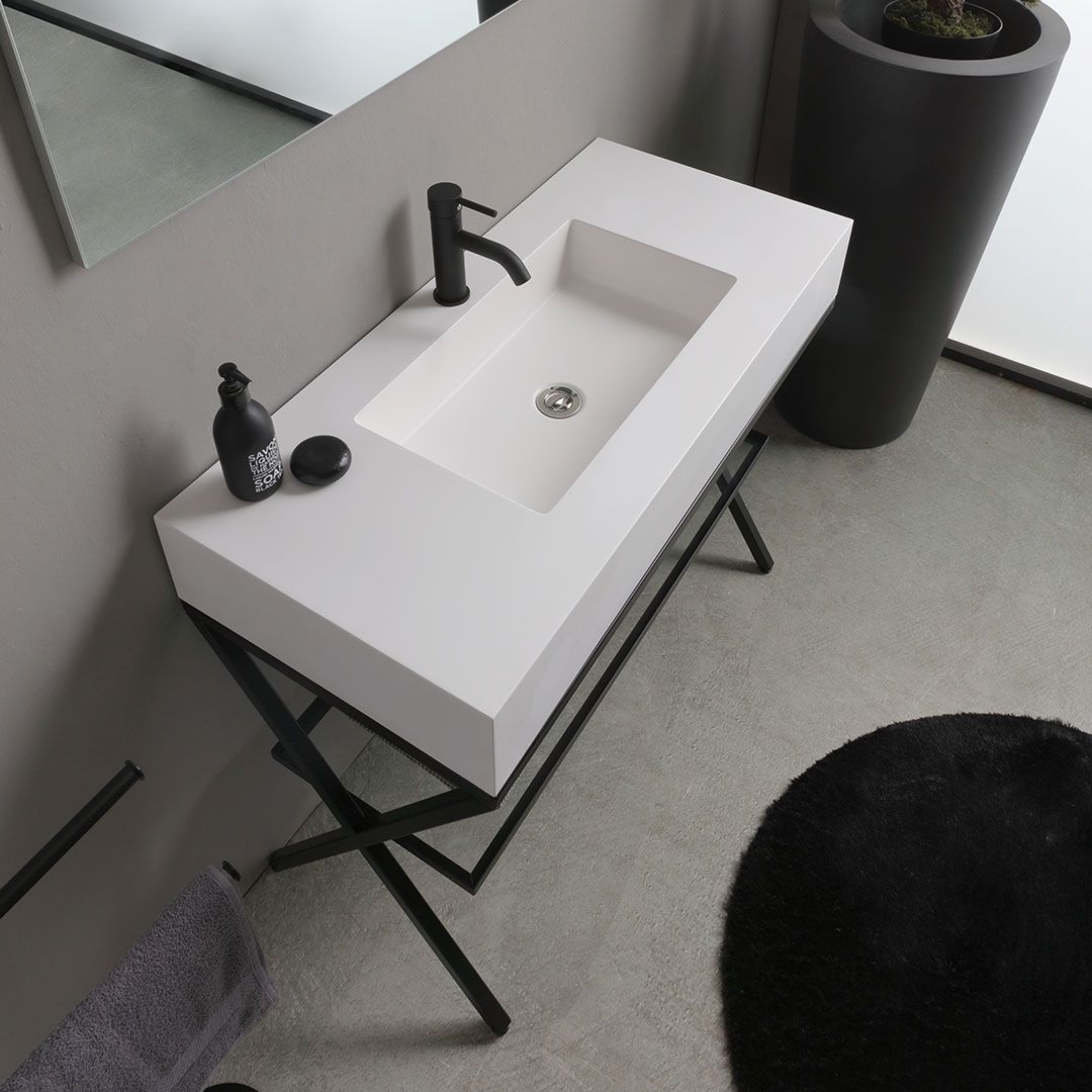 Mobile bagno a terra "Petra" moderno con specchio, lavabo e mensola in vetro 100 cm