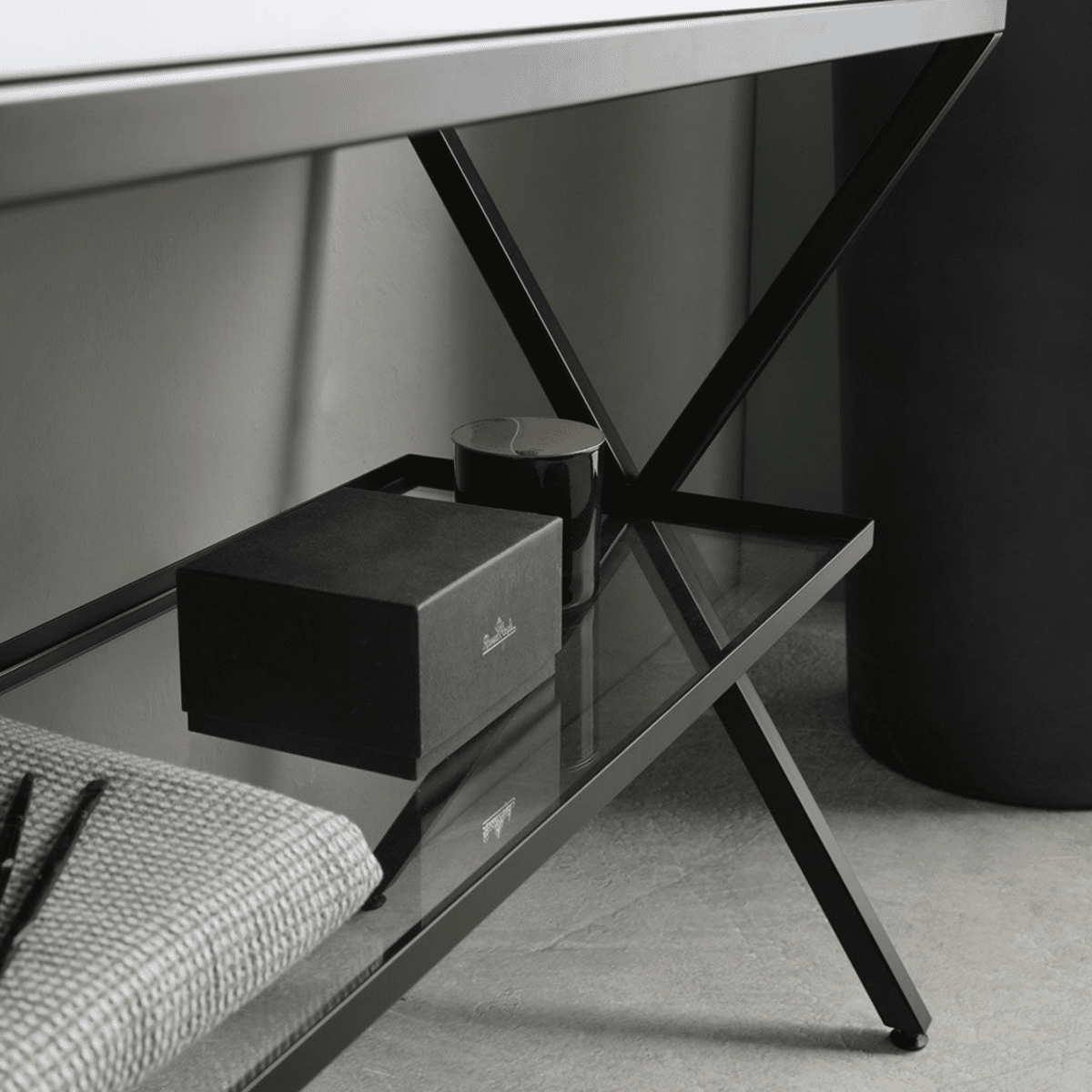 Mobile bagno a terra "Petra" moderno con specchio, lavabo e mensola in vetro 100 cm - MondoViro